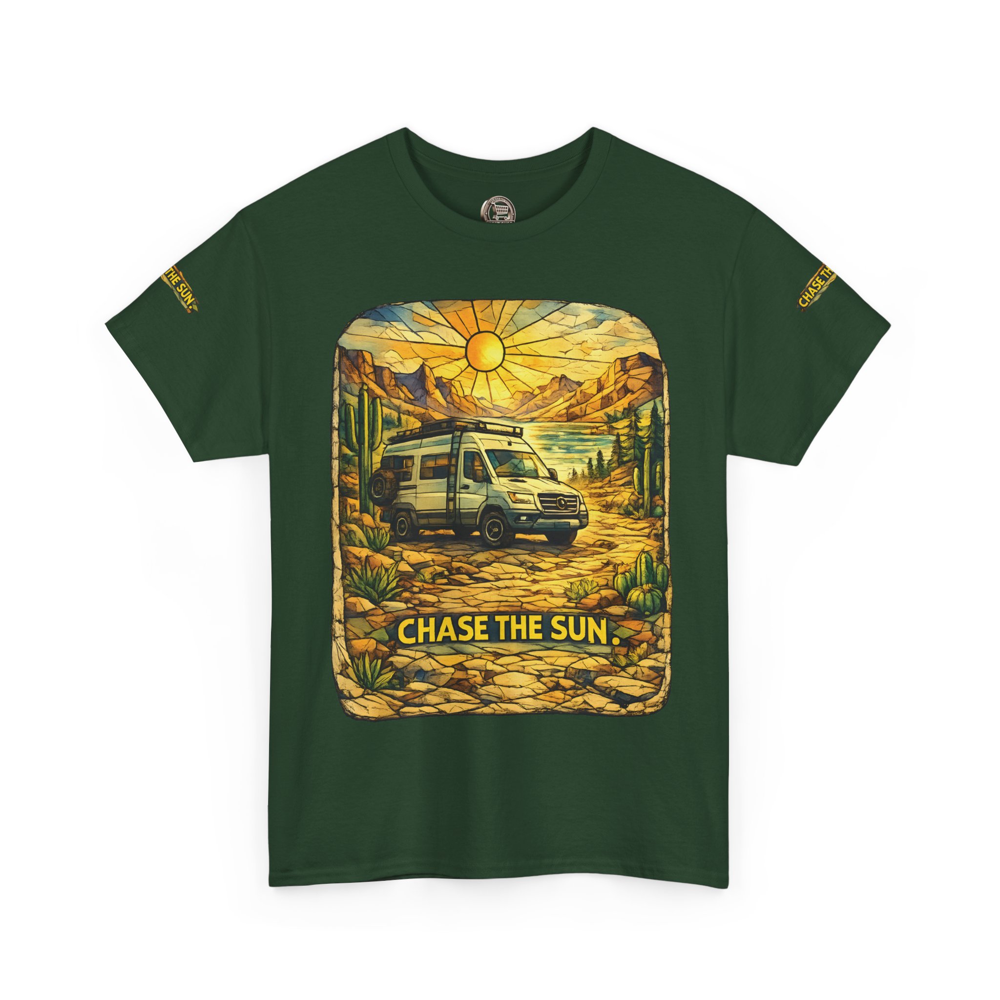 Unisex Heavy Cotton Tee — "Chase The Sun" Design Cubic-Line