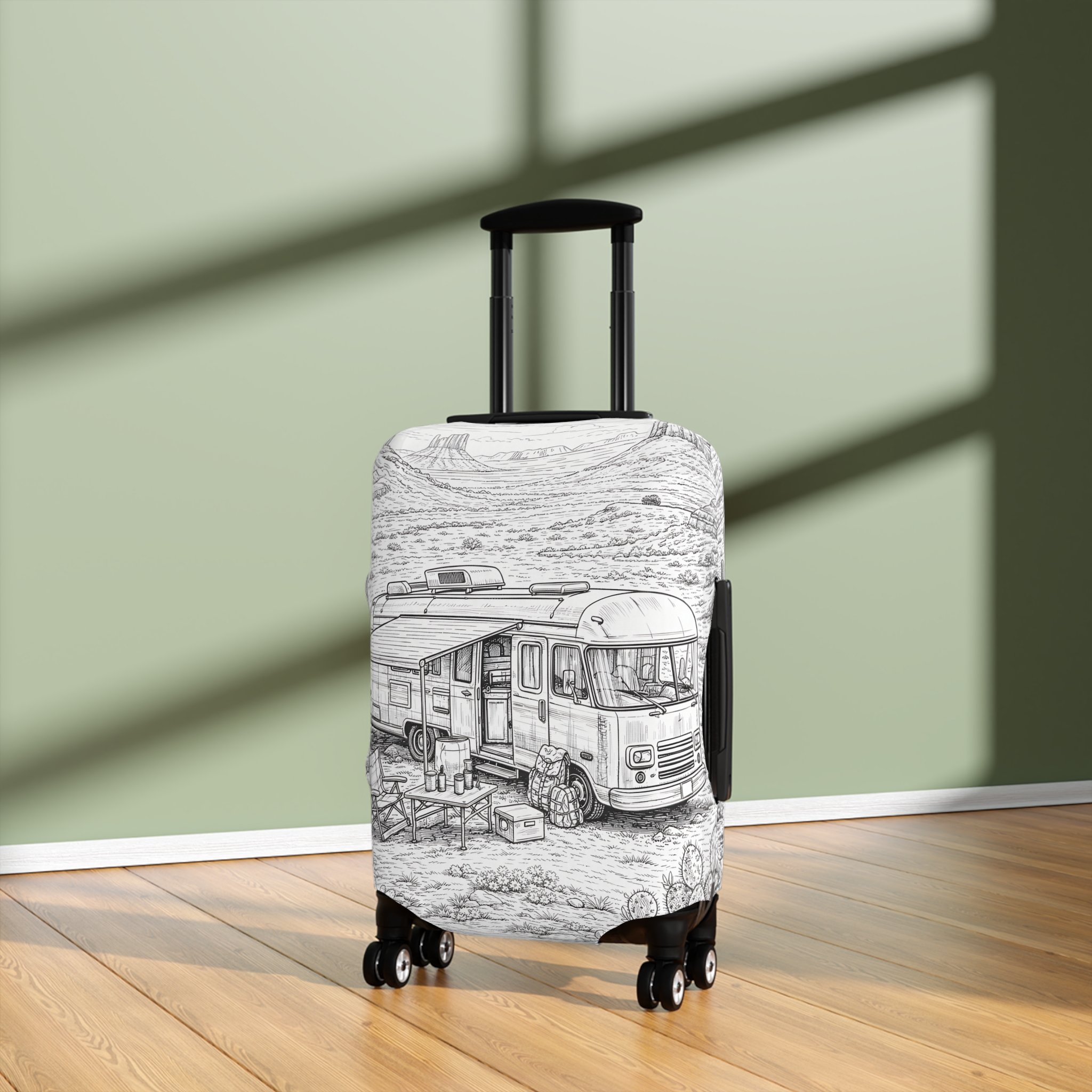17864928144825536278_2048.jpeg Luggage Cover — Adventure Camper Sketch Travel Suitcase