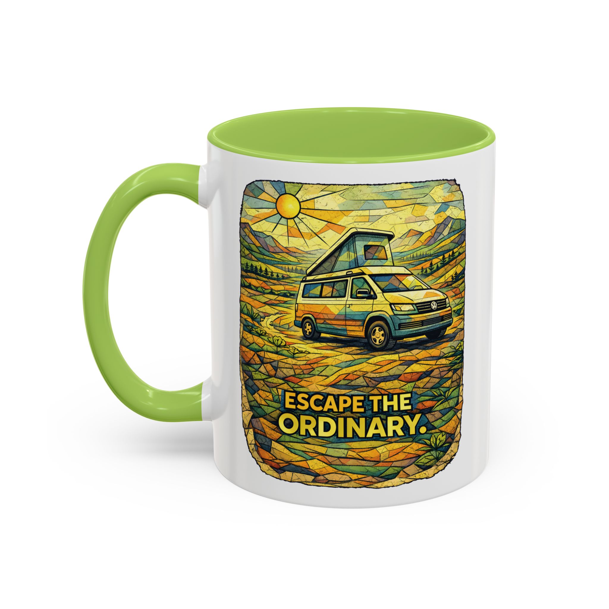 Accent Coffee Mug (11, 15oz) — "Escape The Ordinary" Design Cubic-Line
