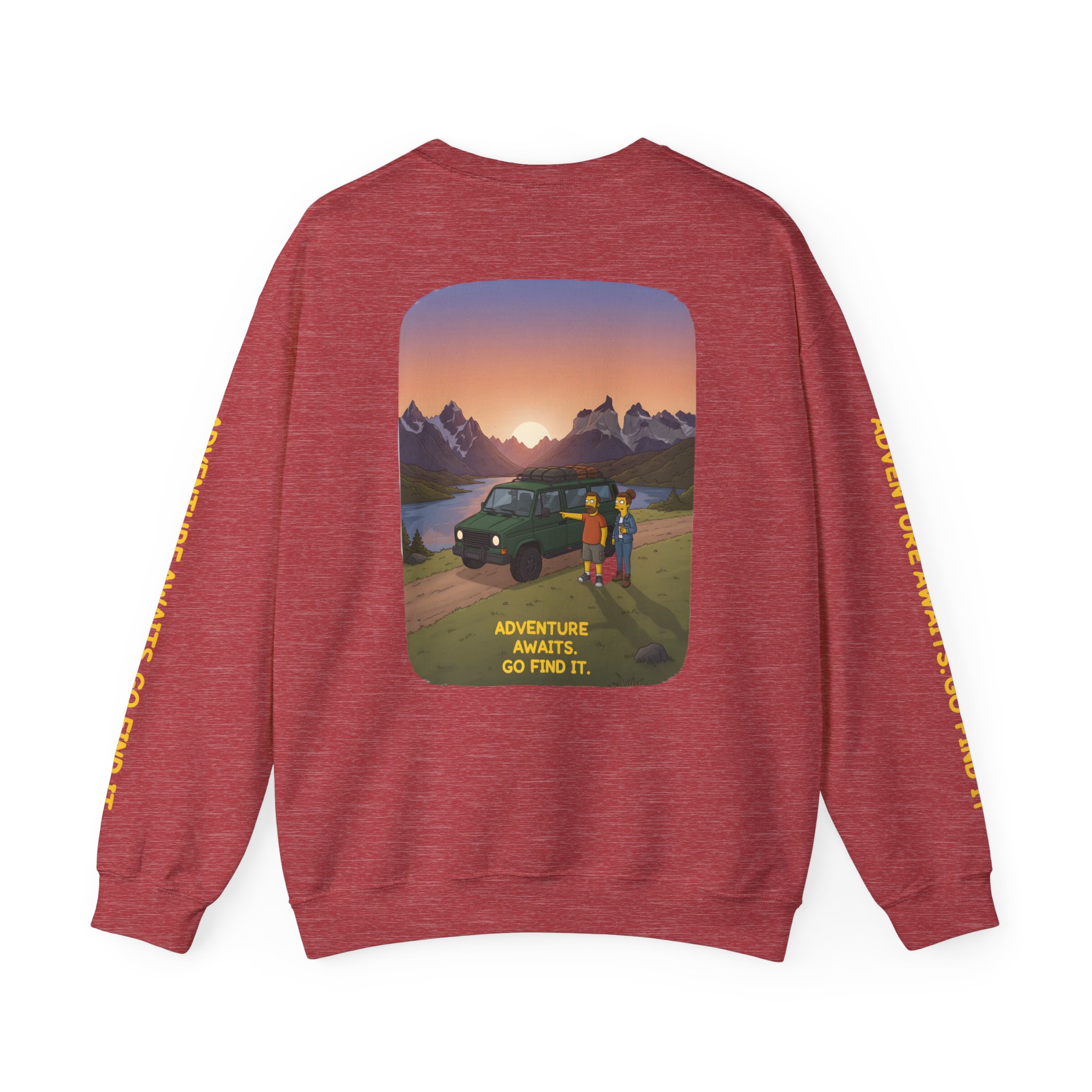 Unisex Heavy Blend™ Crewneck Sweatshirt — "Adventure Awaits-Go Find It" Design Sitcom-Line