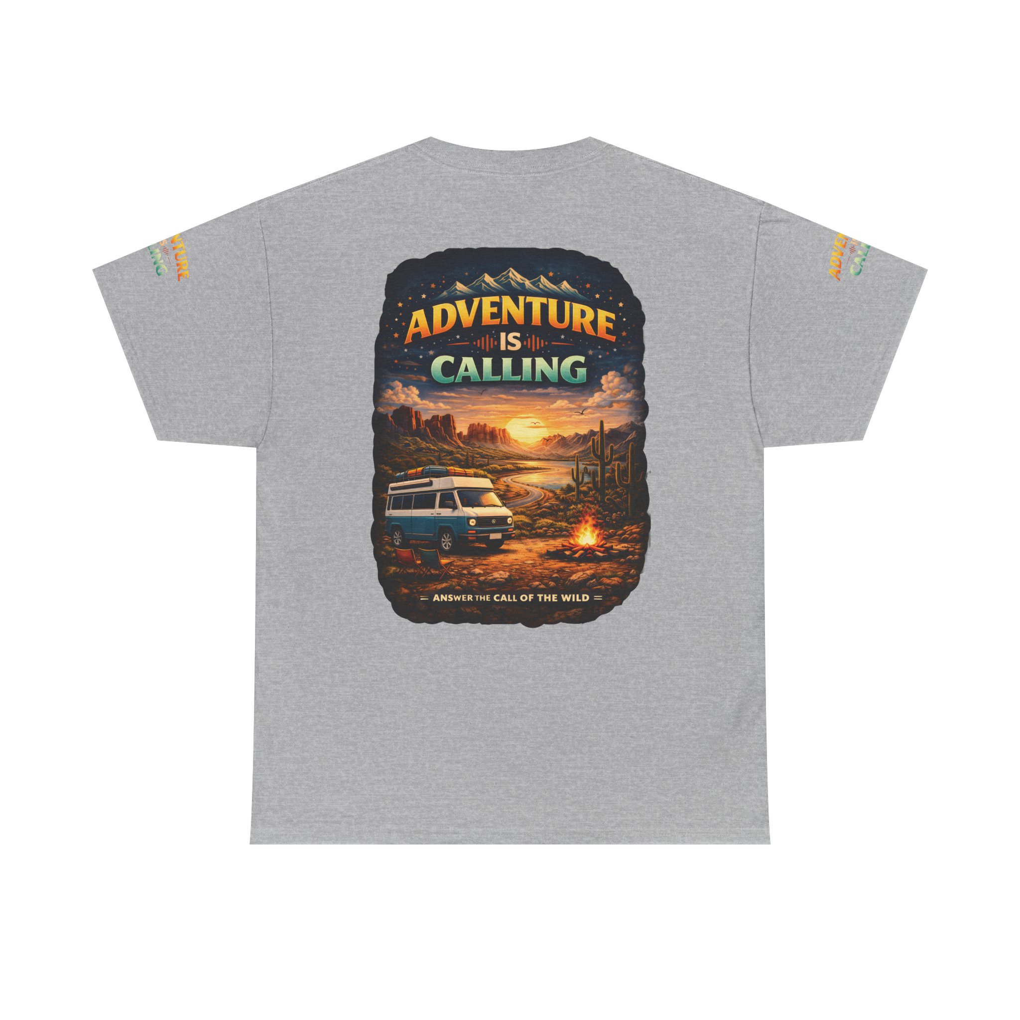 Unisex Heavy Cotton Tee — "Adventure Is Calling" Design Scenic-Line