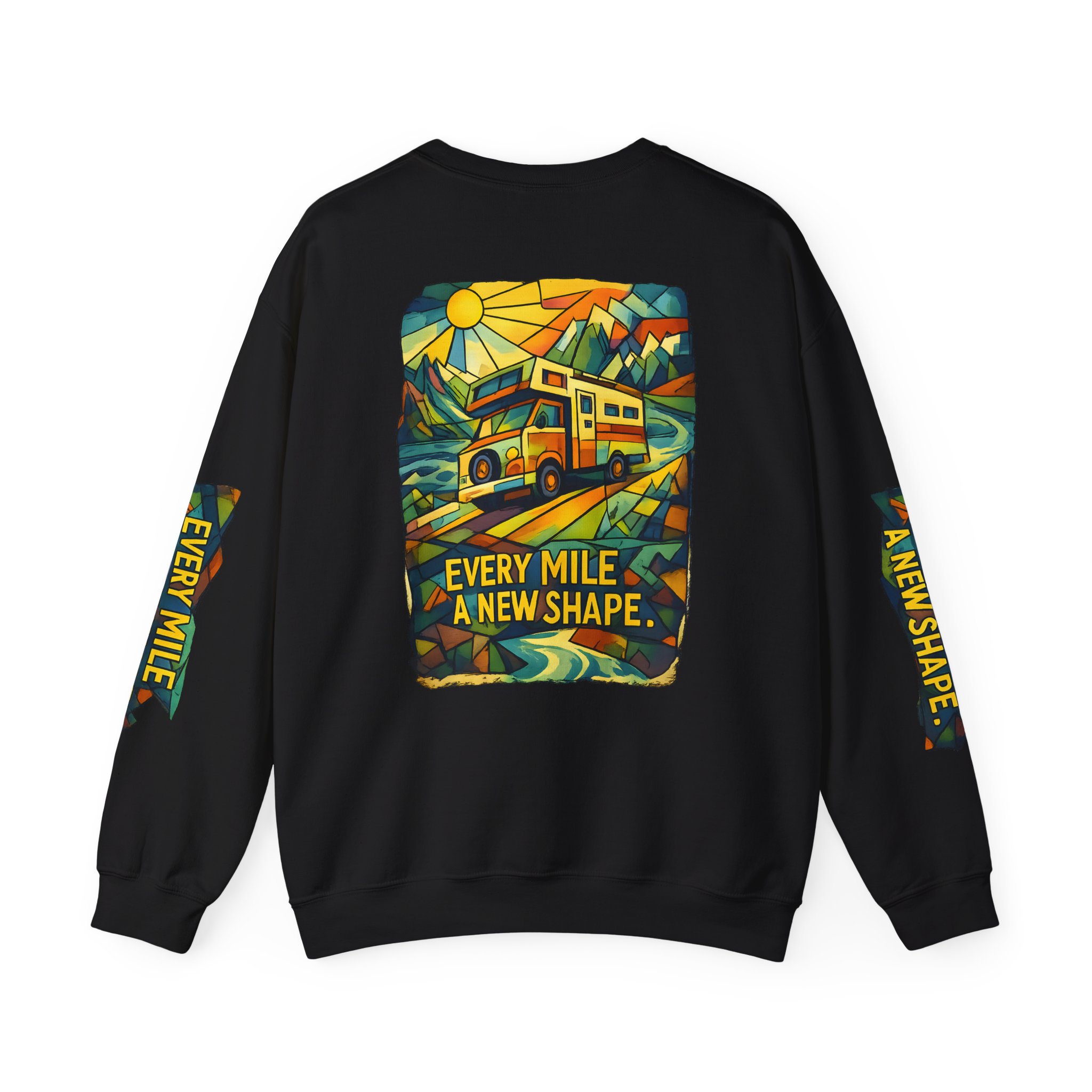 Unisex Heavy Blend™ Crewneck Sweatshirt — "Every Mile A New Shape" Design Cubic-Line