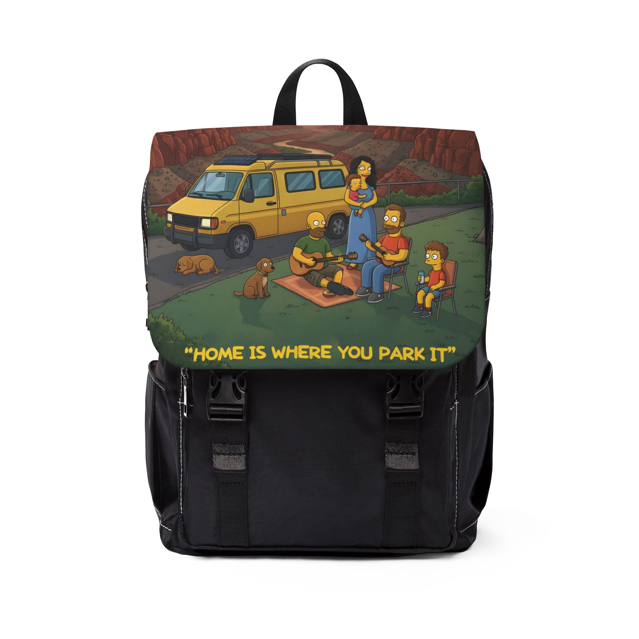 Unisex Casual Shoulder Backpack — "Home Is Where You Park It" Design Sitcom-Line