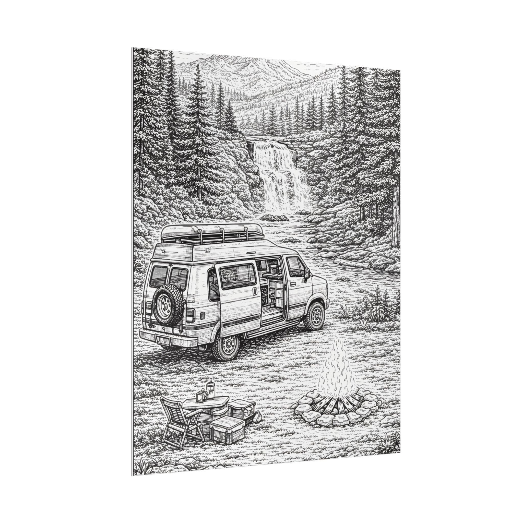 Campervan Poster — Vintage RV Camping Landscape Wall Art