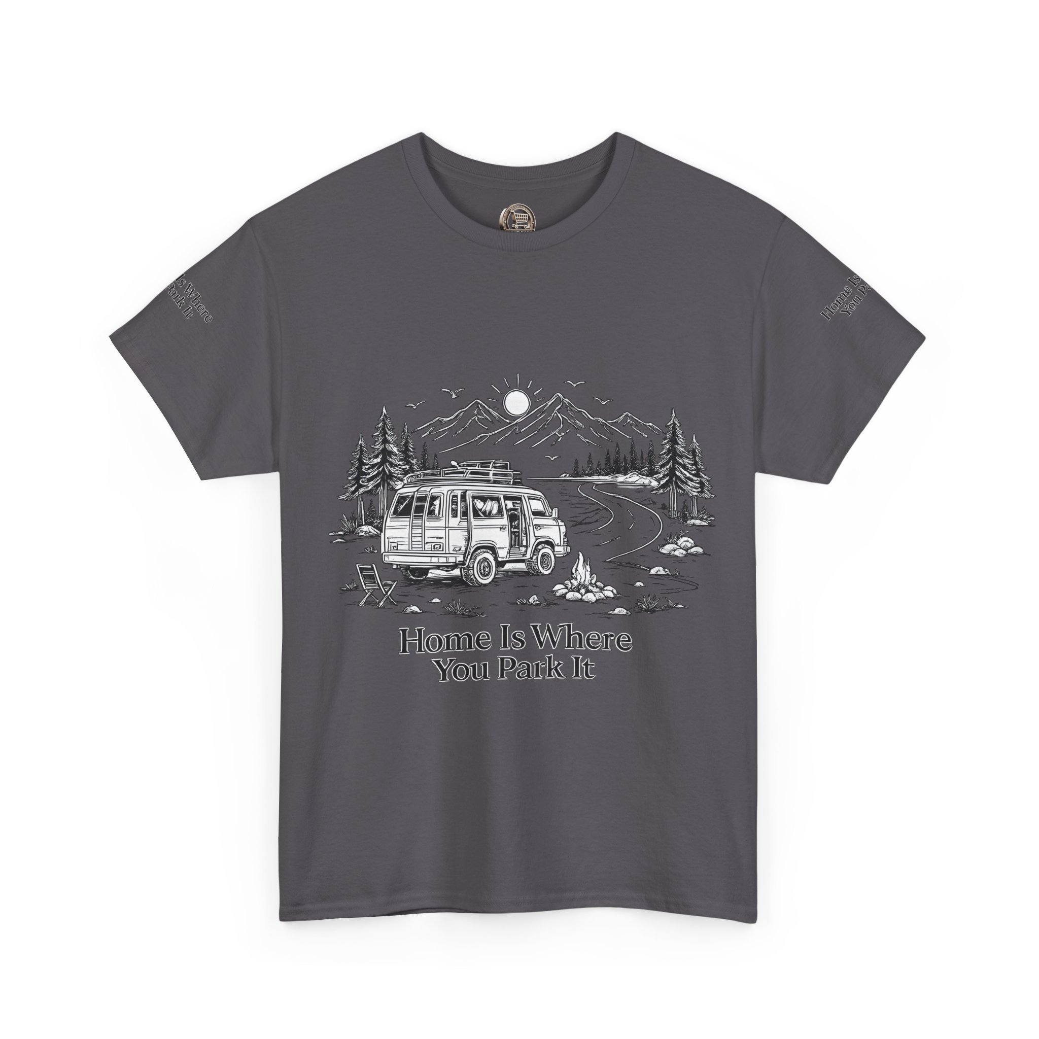 Unisex Heavy Cotton Tee — "Home Is Where You Park It" Design Minimal-Line