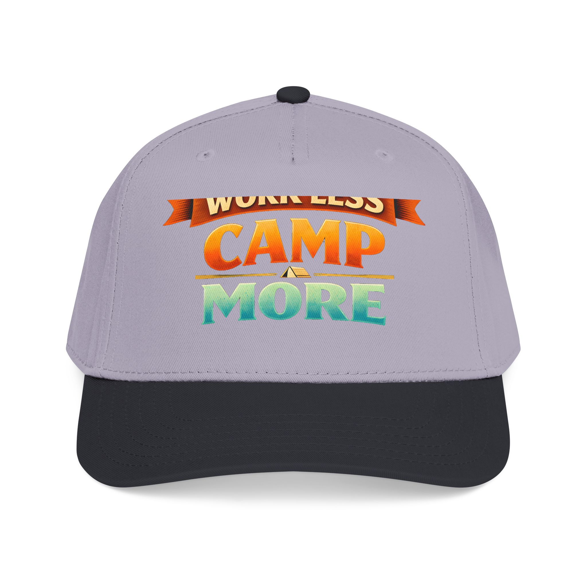 Baseball Cap - "Work Less-Camp More" Design Scenic-Line
