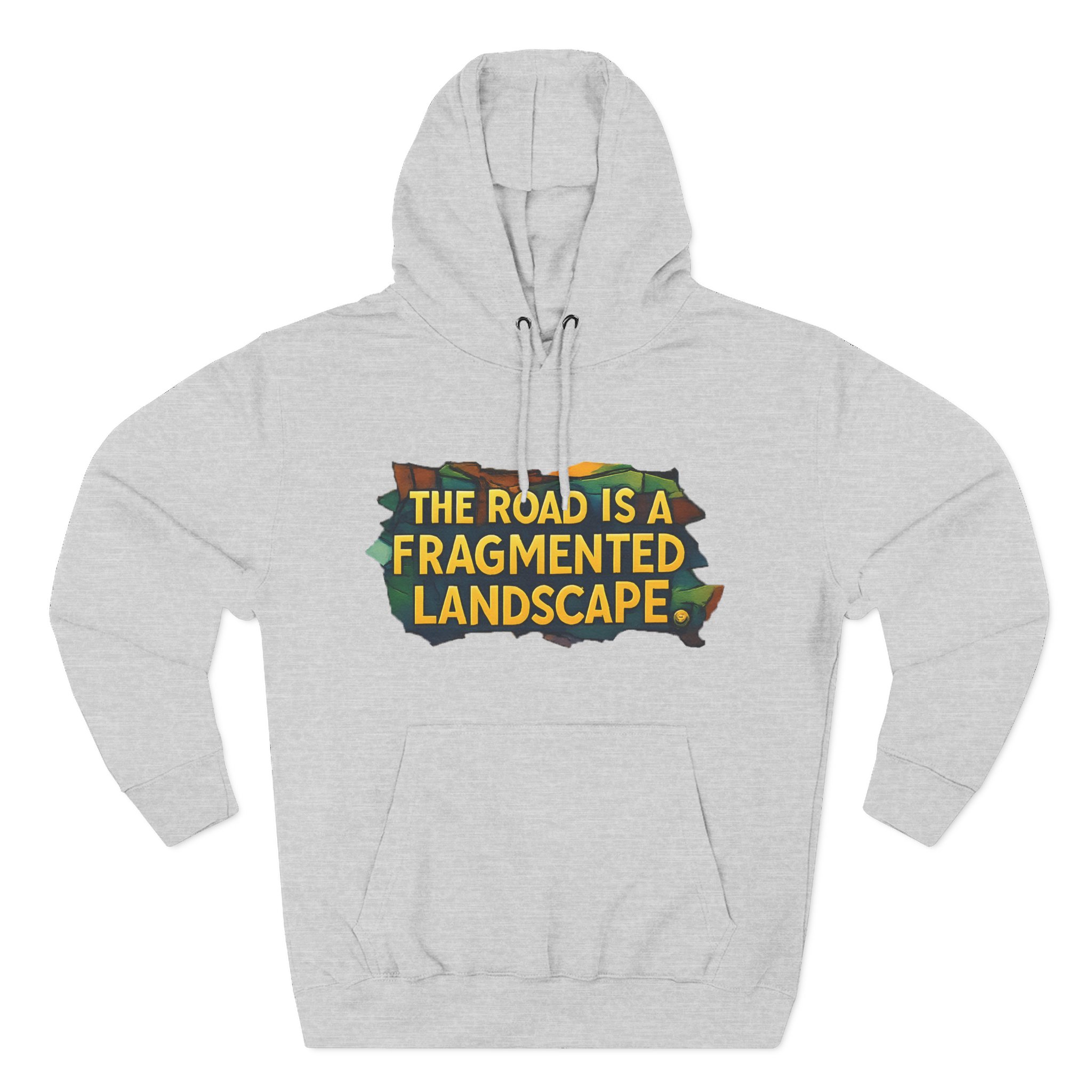 Three-Panel Fleece Hoodie - "The Road Is A Fragmented Landscape" Design Cubic-Line