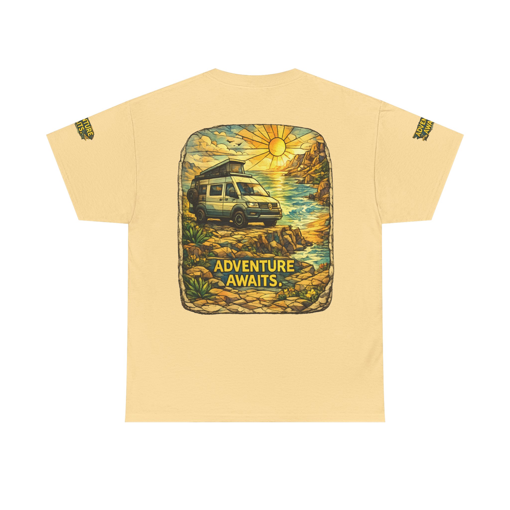 Unisex Heavy Cotton Tee — "Adventure Awaits" Design Cubic-Line