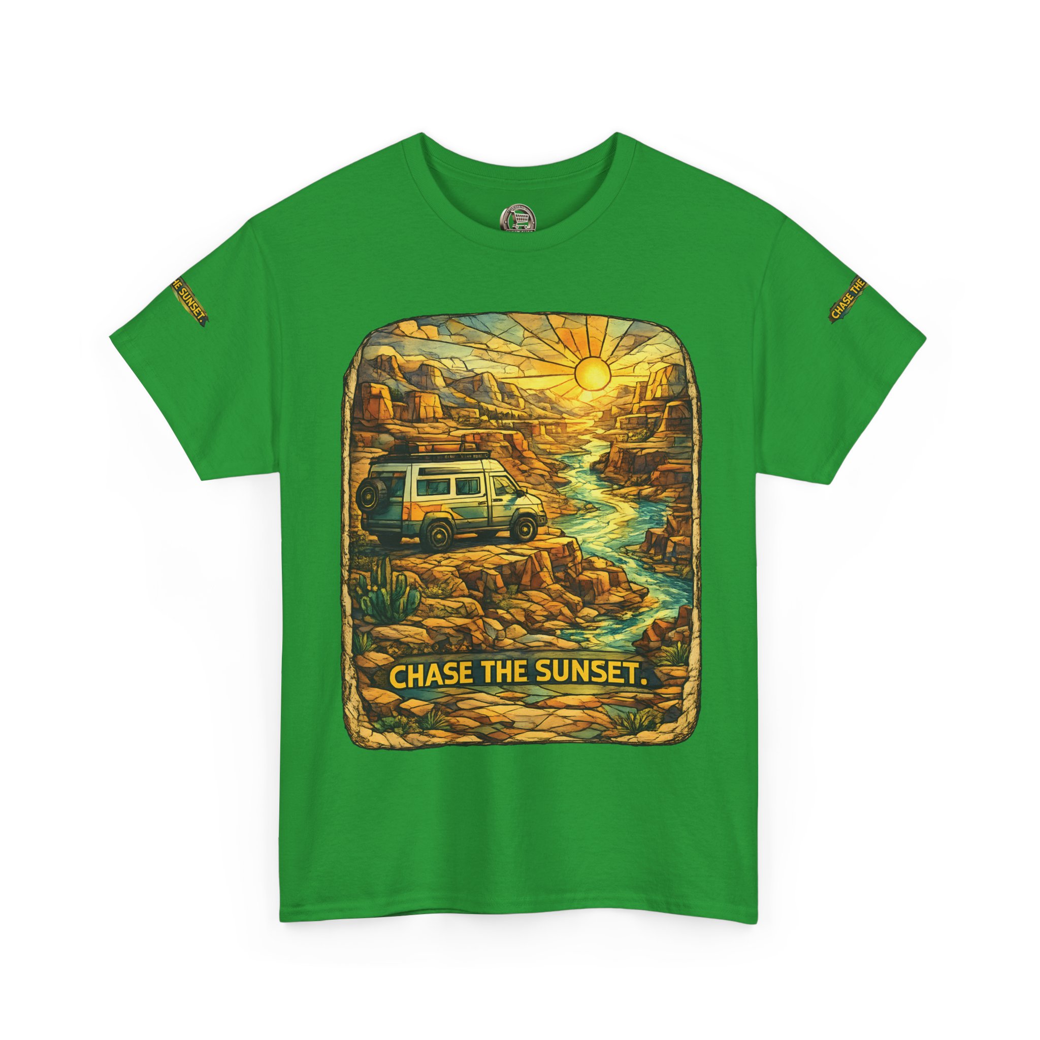 17911925882612818513_2048.jpeg Unisex Heavy Cotton Tee — "Chase The Sunset" Design Cubic-Line