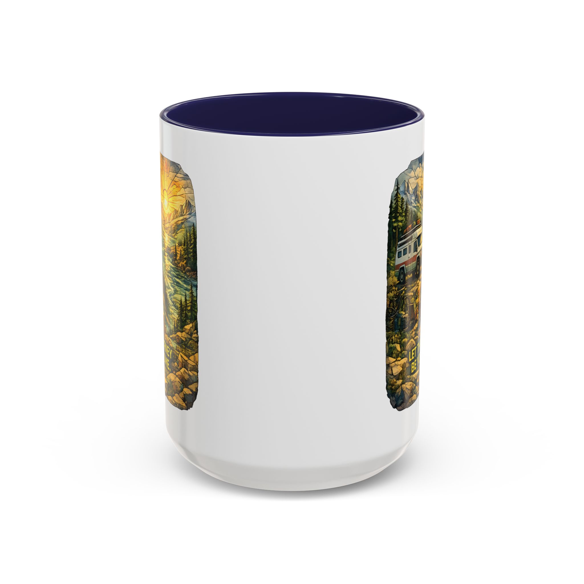 Accent Coffee Mug (11, 15oz) — "Let The Journey Be Your Home" Design Cubic-Line
