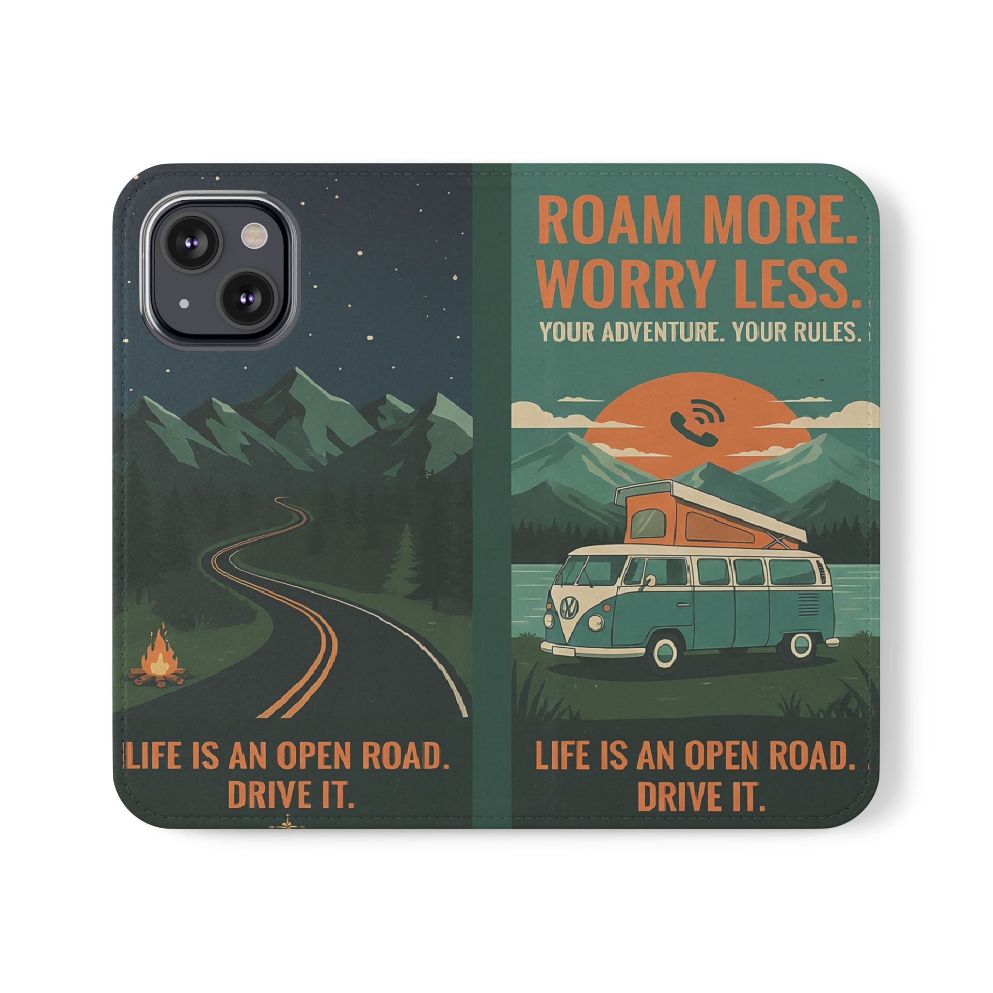 Flip Phone Case — "Roam More Worry Less - Life Is An Open Road" Phone Wallet