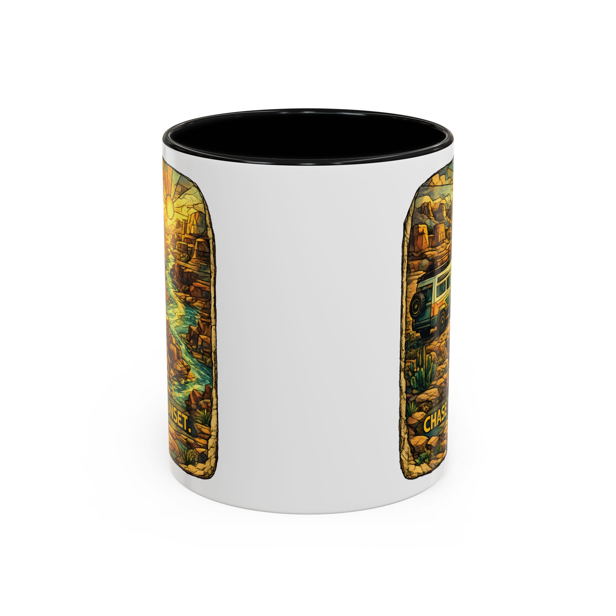 Accent Coffee Mug (11, 15oz) — "Chase The Sunset" Design Cubic-Line