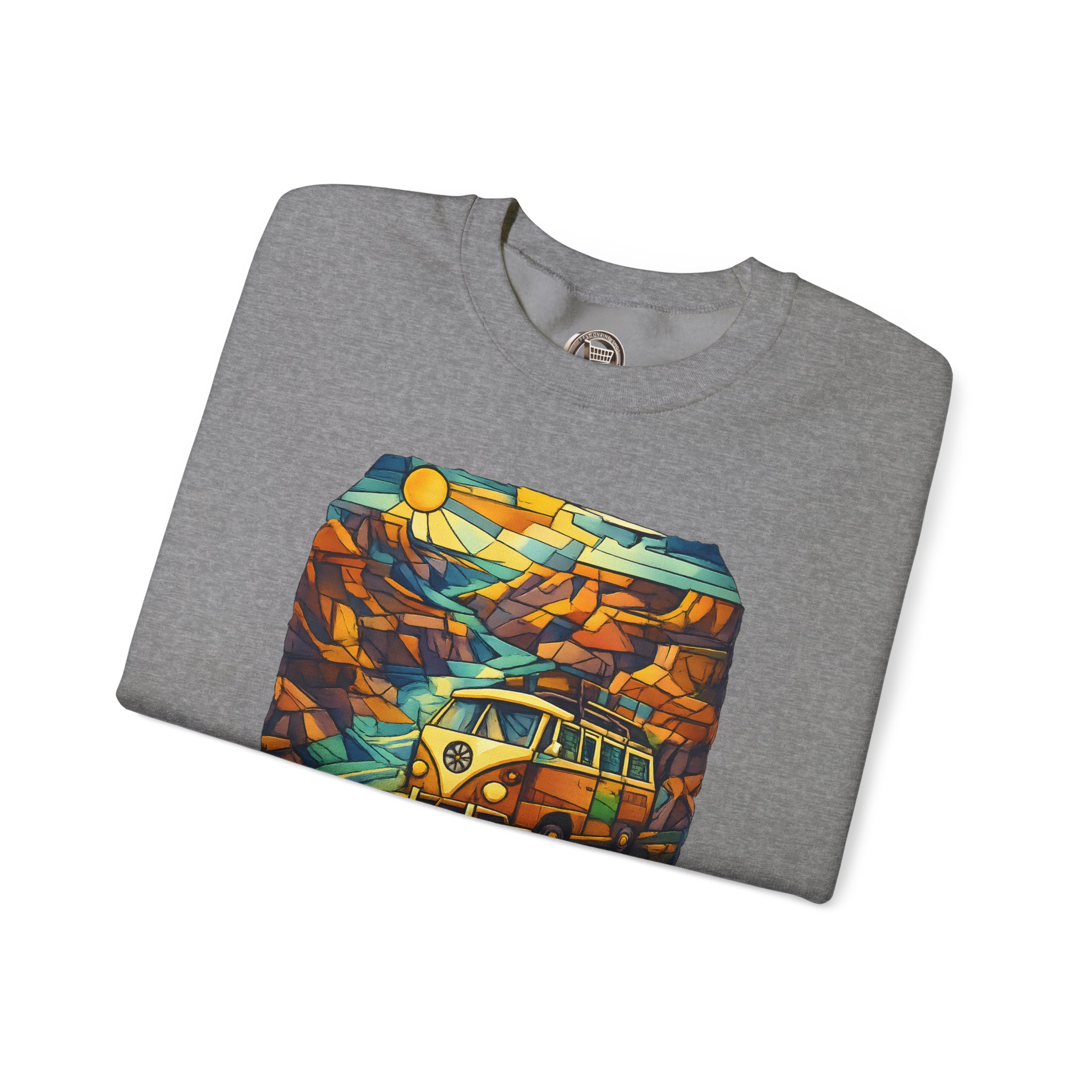 Unisex Heavy Blend™ Crewneck Sweatshirt — "The Road Is A Fragmented Landscape" Design Cubic-Line