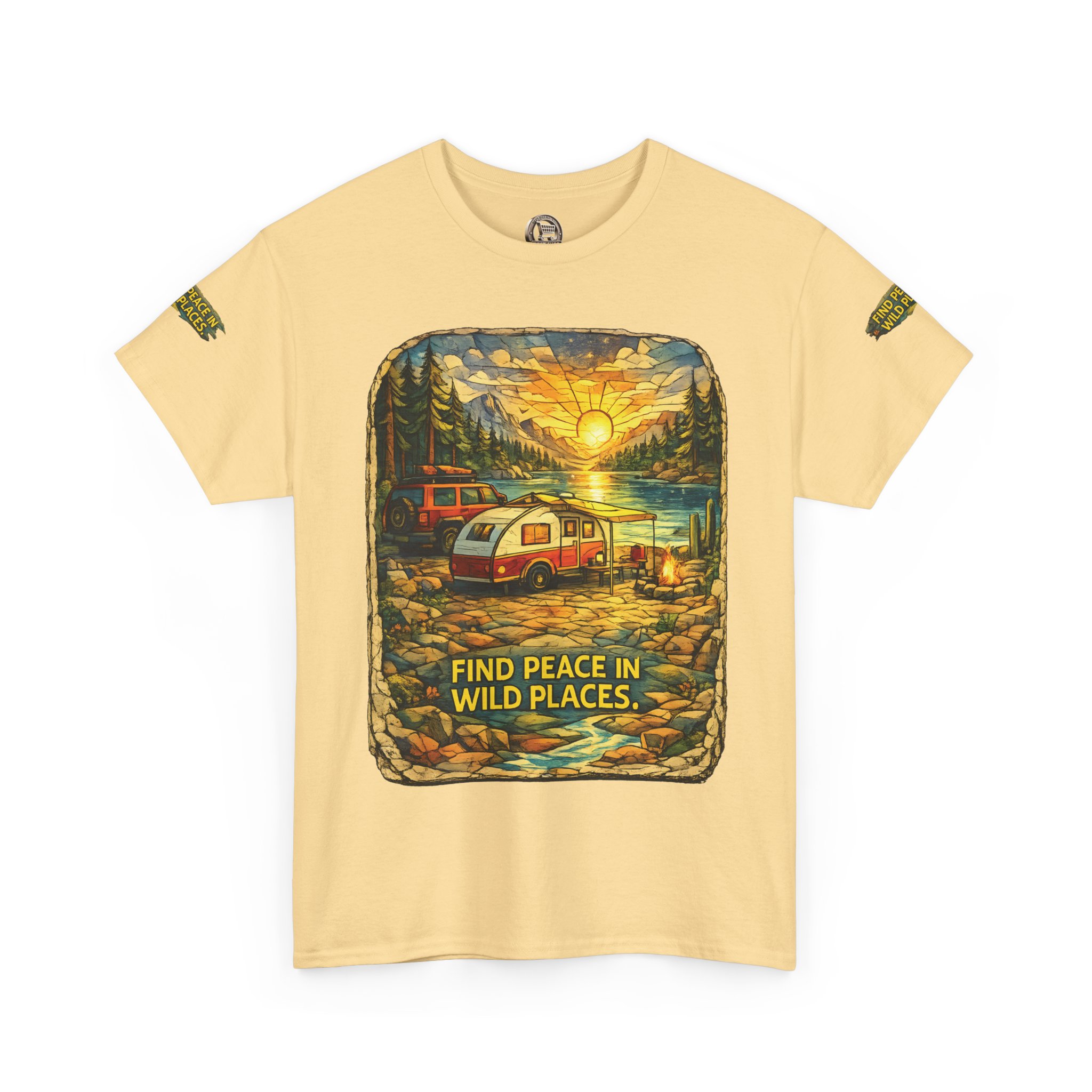 Unisex Heavy Cotton Tee — "Find Peace In Wild Places" Design Cubic-Line
