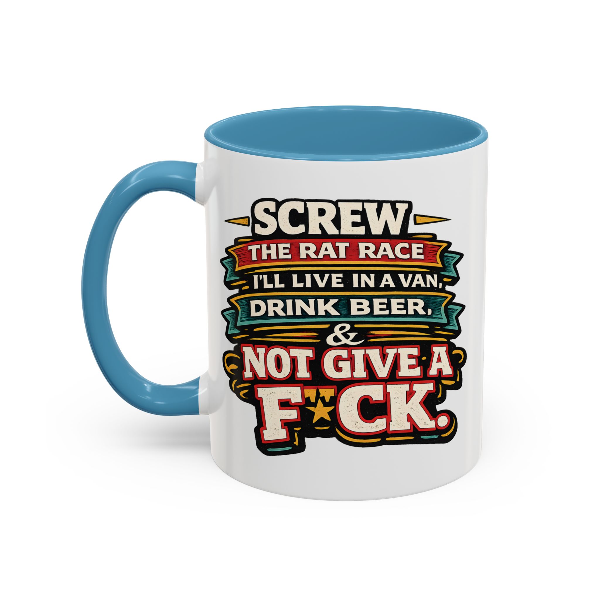 Accent Coffee Mug (11, 15oz) — "Screw The Rat Race" Design F**K-Line