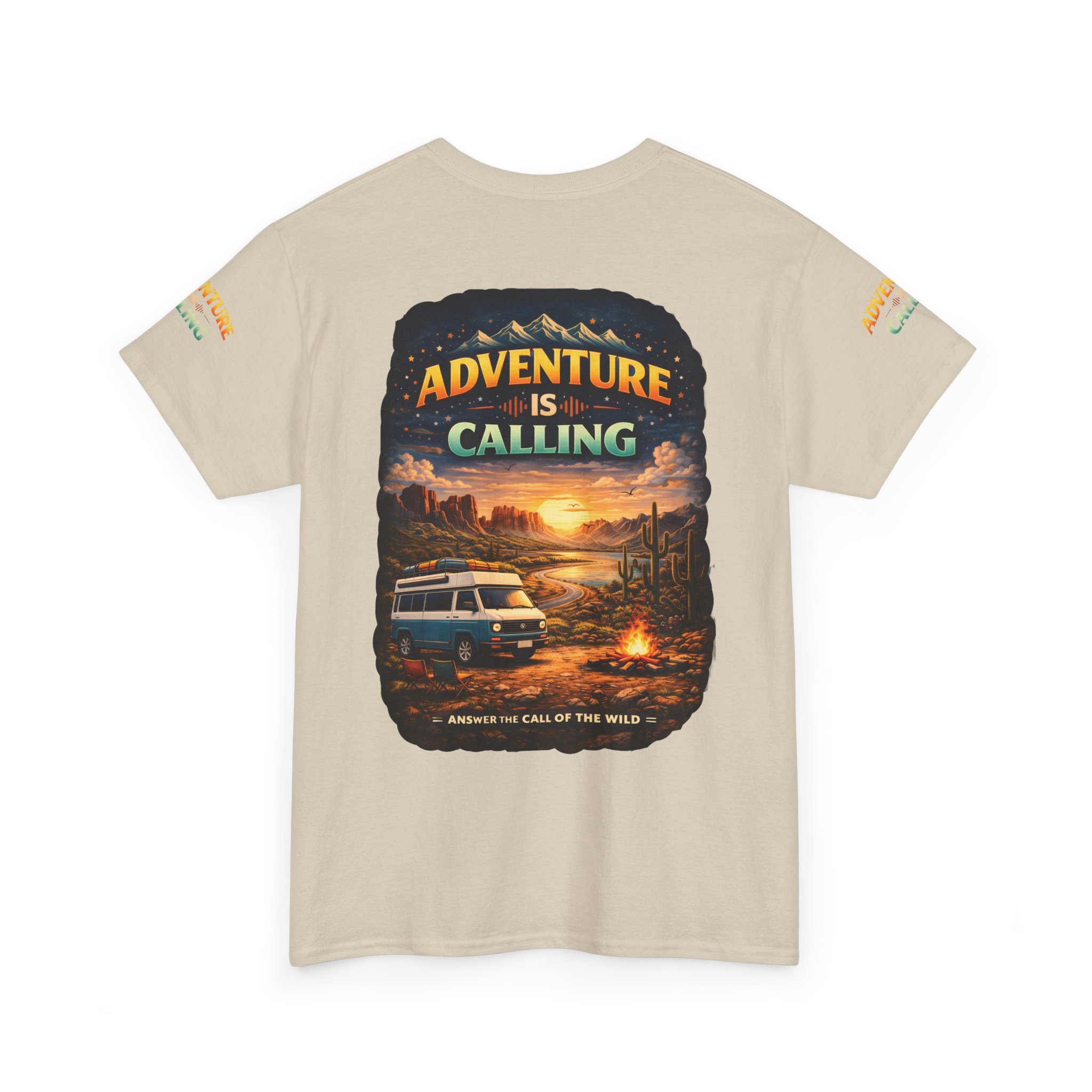 Unisex Heavy Cotton Tee — "Adventure Is Calling" Design Scenic-Line