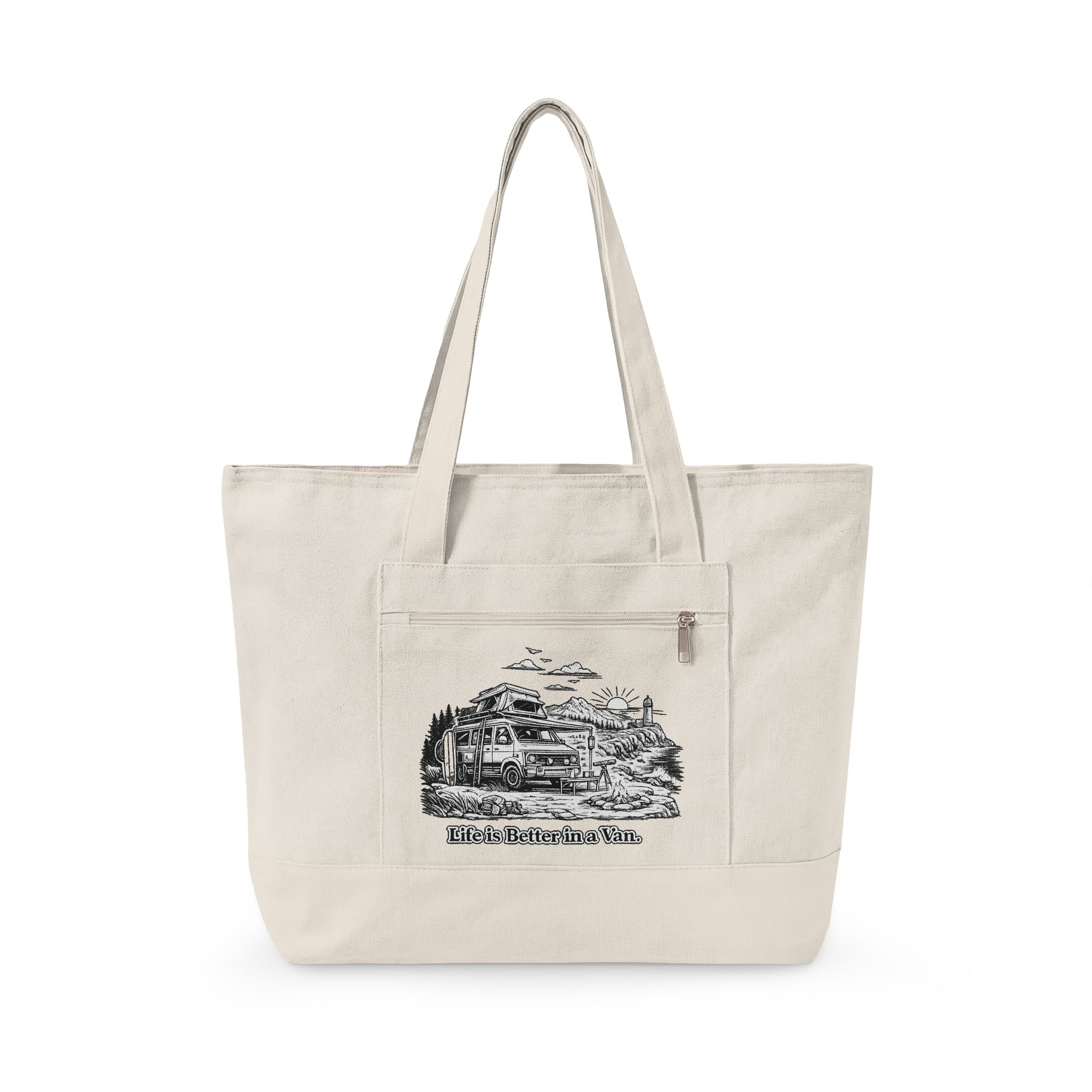 Zippered Canvas Tote — "Life Is Better In A Van" (Design Minimal-Line)
