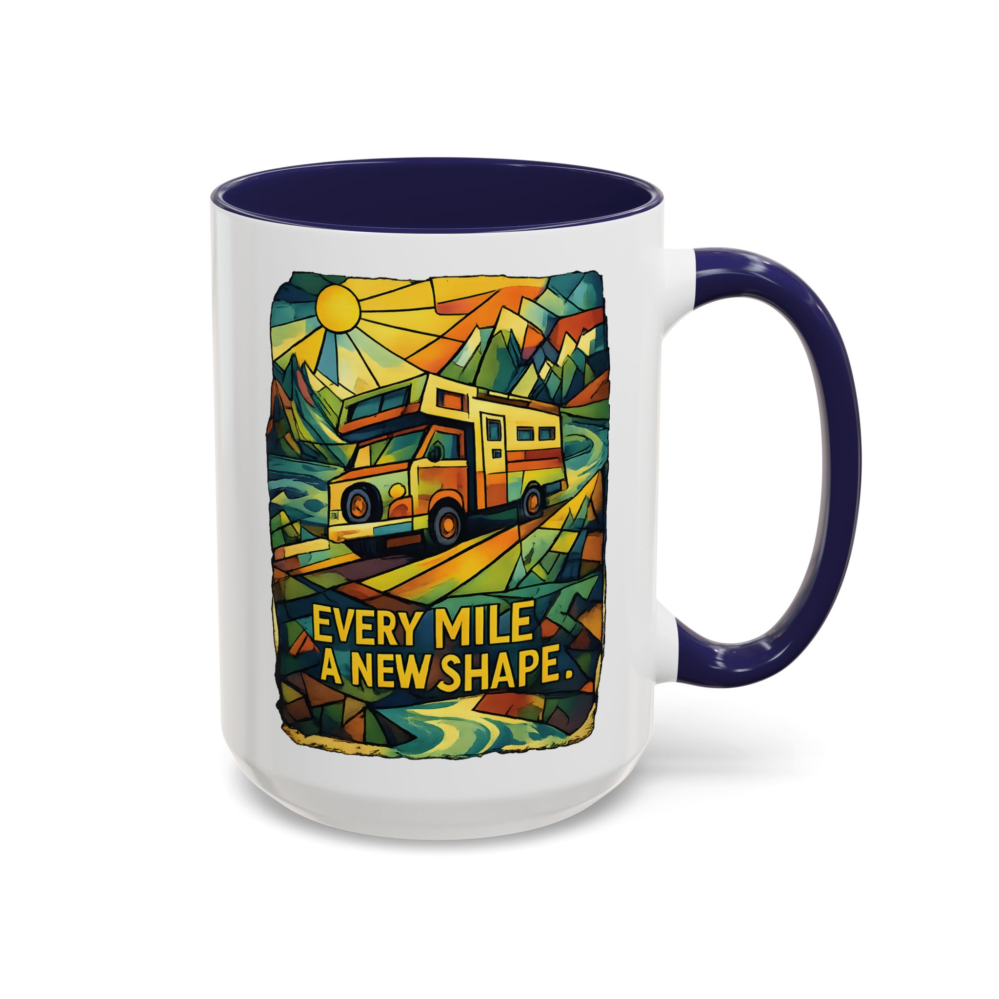 17928548025592339003_2048.jpeg Accent Coffee Mug (11, 15oz) — "Every Mile A New Shape" Design Cubic-Line
