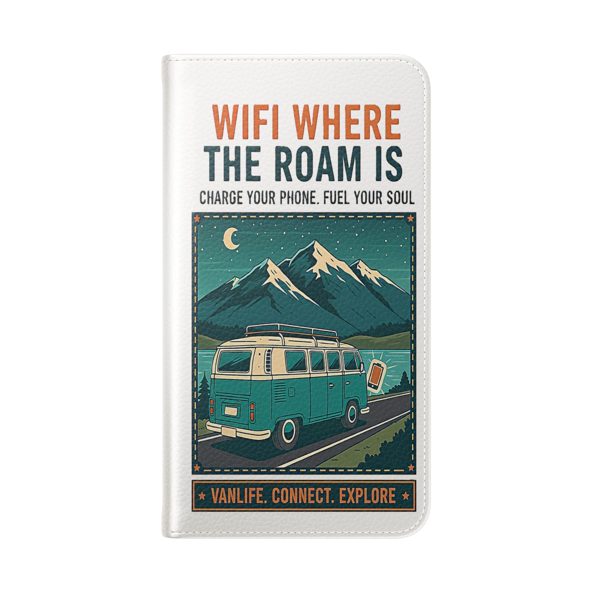 Flip Phone Case — “WiFi Where the Roam Is” Vanlife Wallet Case