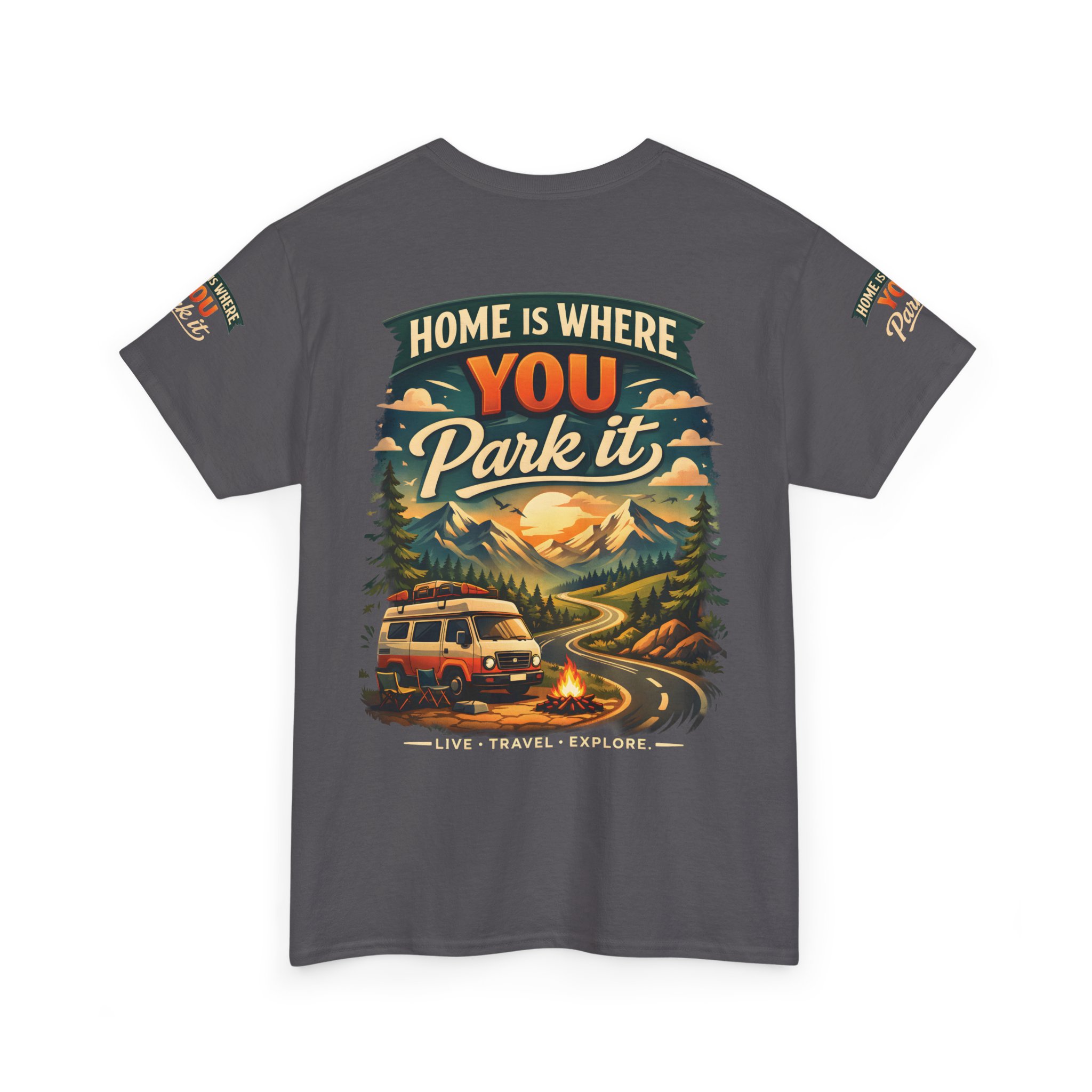 Unisex Heavy Cotton Tee — "Hom Is Where You Park It" Design Scenic-Line