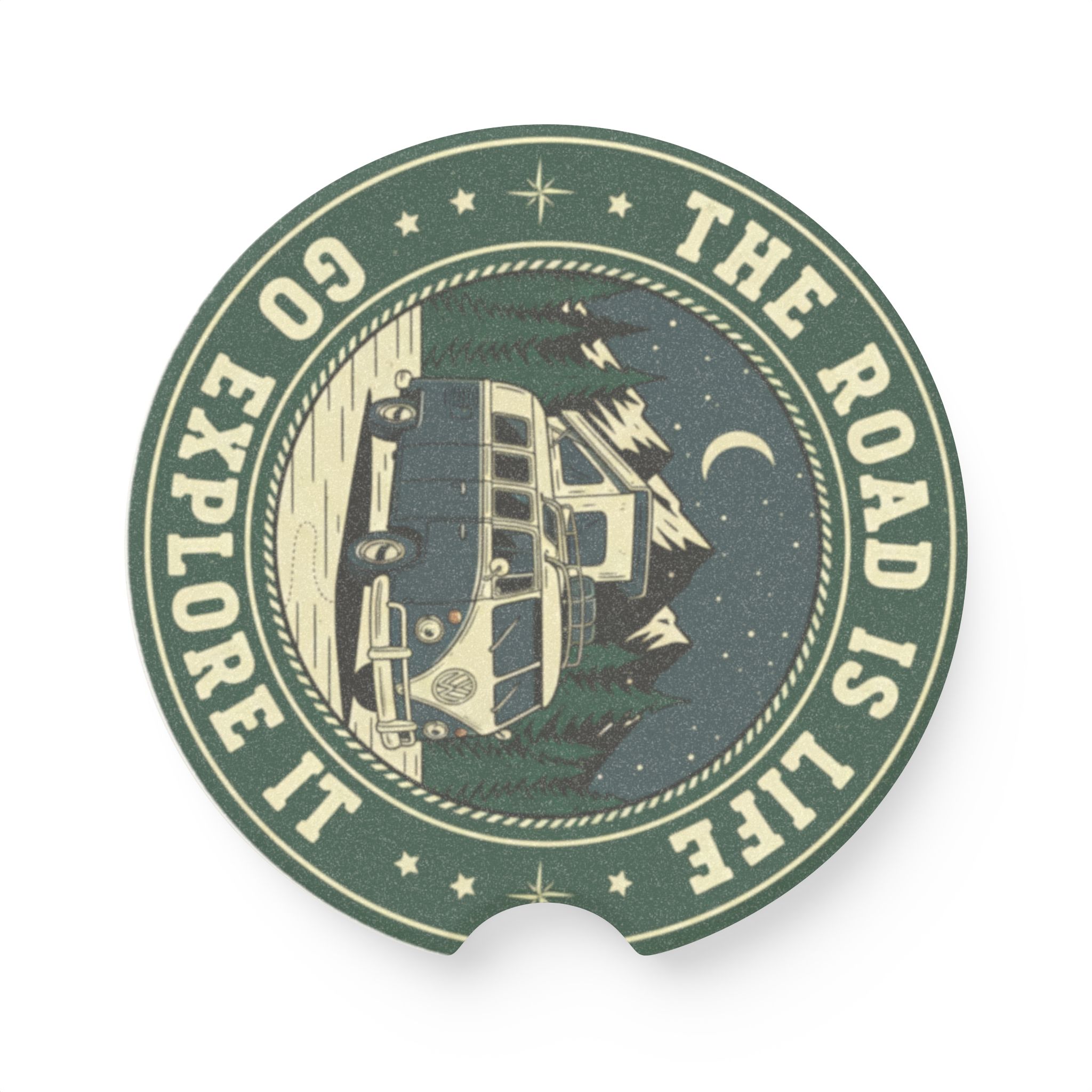 Soapstone Car Coaster - 'The Road Is Life' Vintage Camper Design