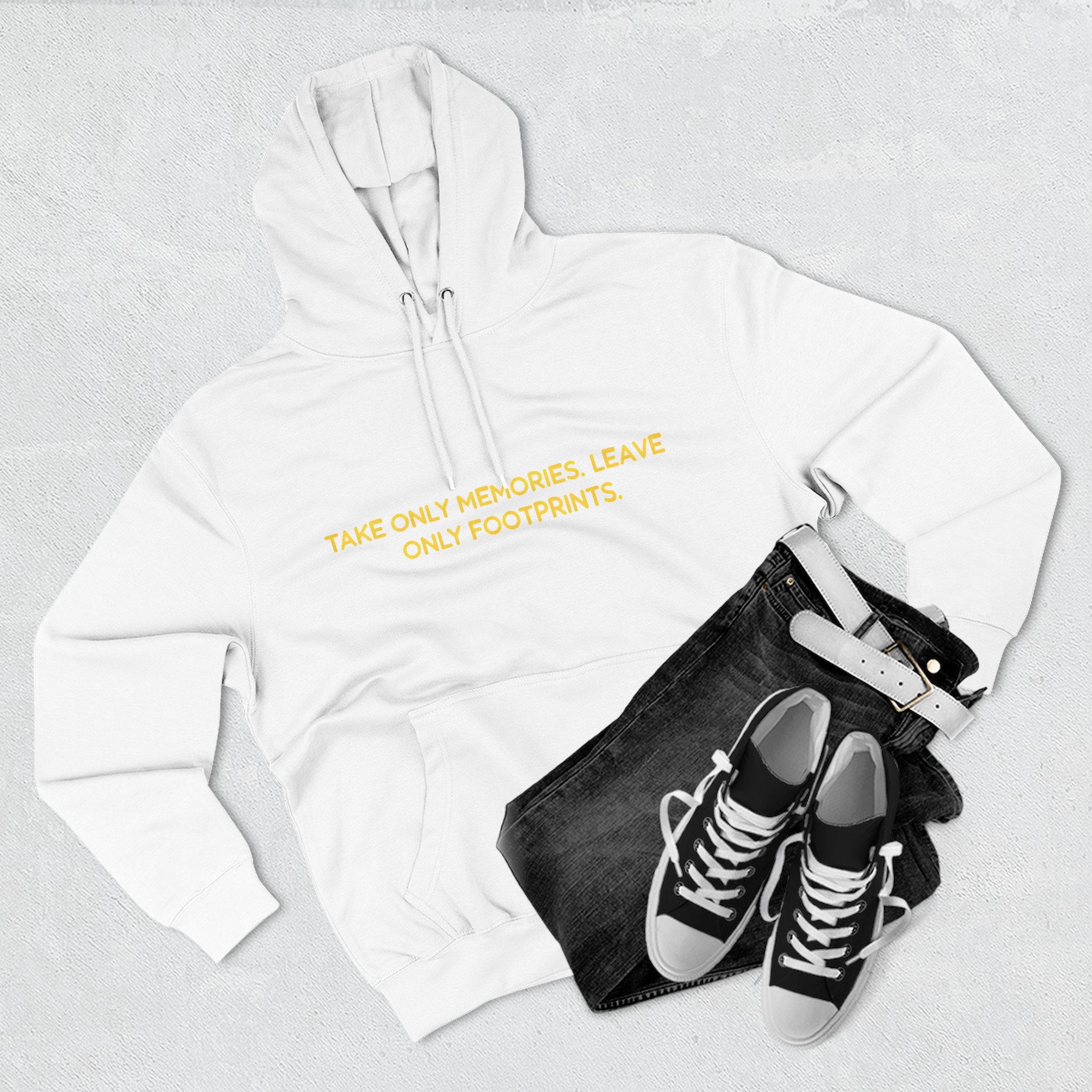 1793685296937507008_2048.jpeg Three-Panel Fleece Hoodie - "Take Only Memories-Leave Only Footprints" Design Sitcom-Line