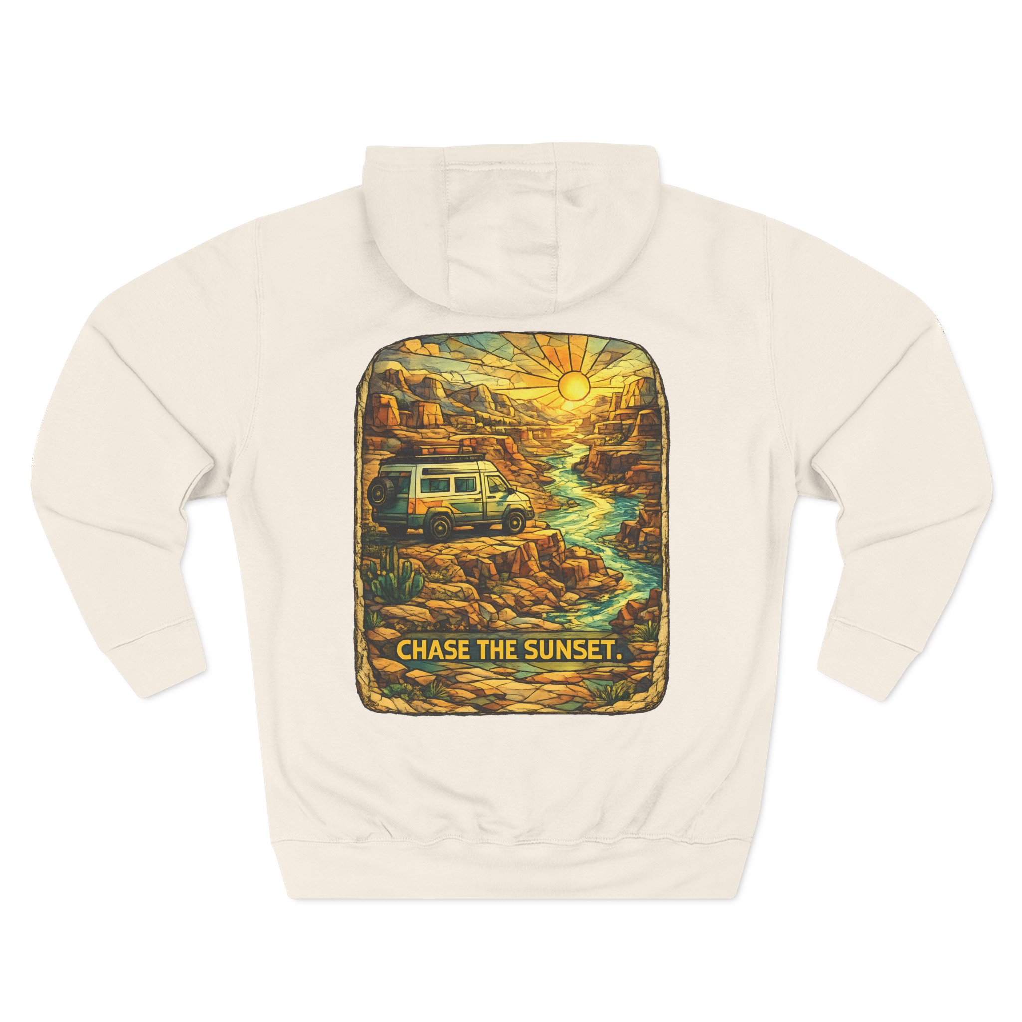 Three-Panel Fleece Hoodie - "Chase The Sunset" Design Cubic-Line