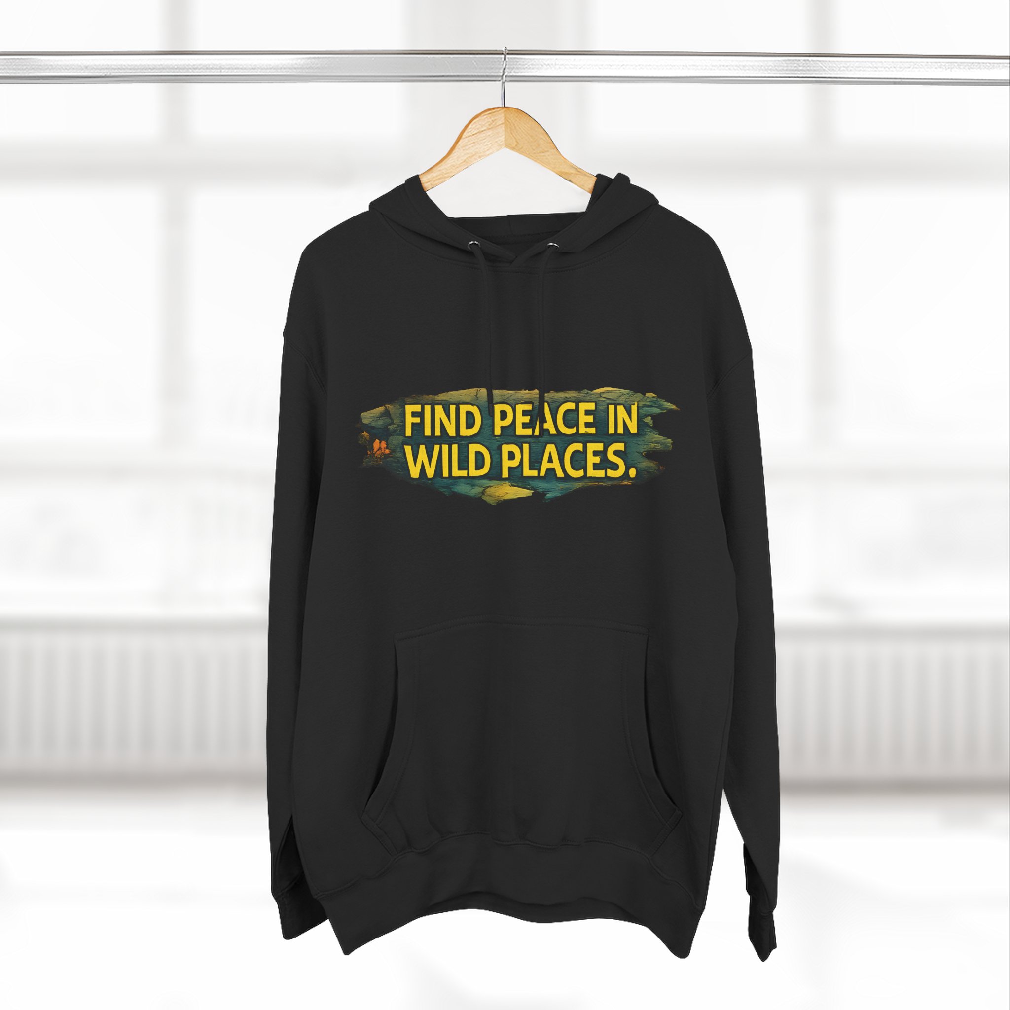Three-Panel Fleece Hoodie - "Find Peace In Wild Places" Design Cubic-Line