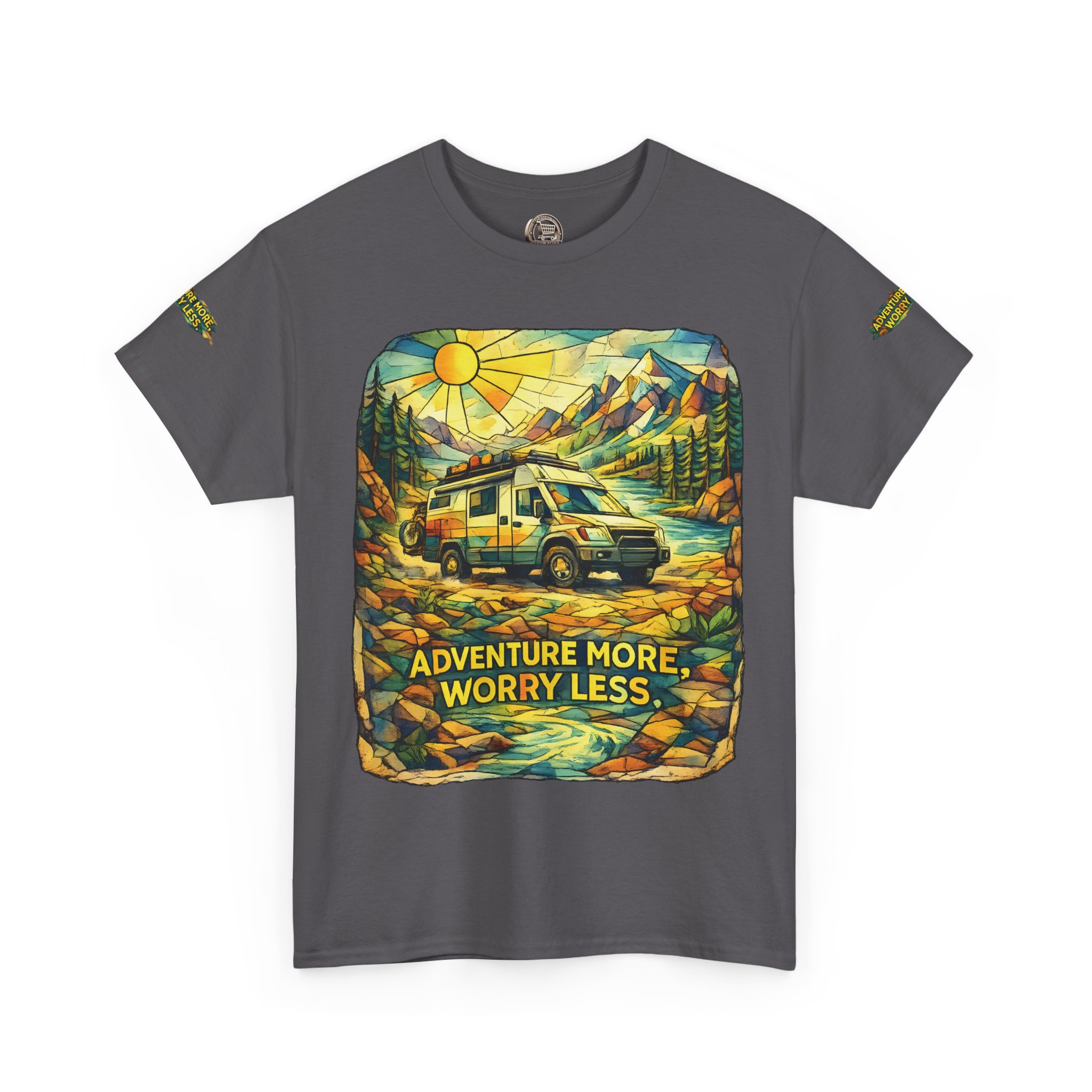 17961933484627383230_2048.jpeg Unisex Heavy Cotton Tee — "Adventure More Worry Less" Design Cubic-Line