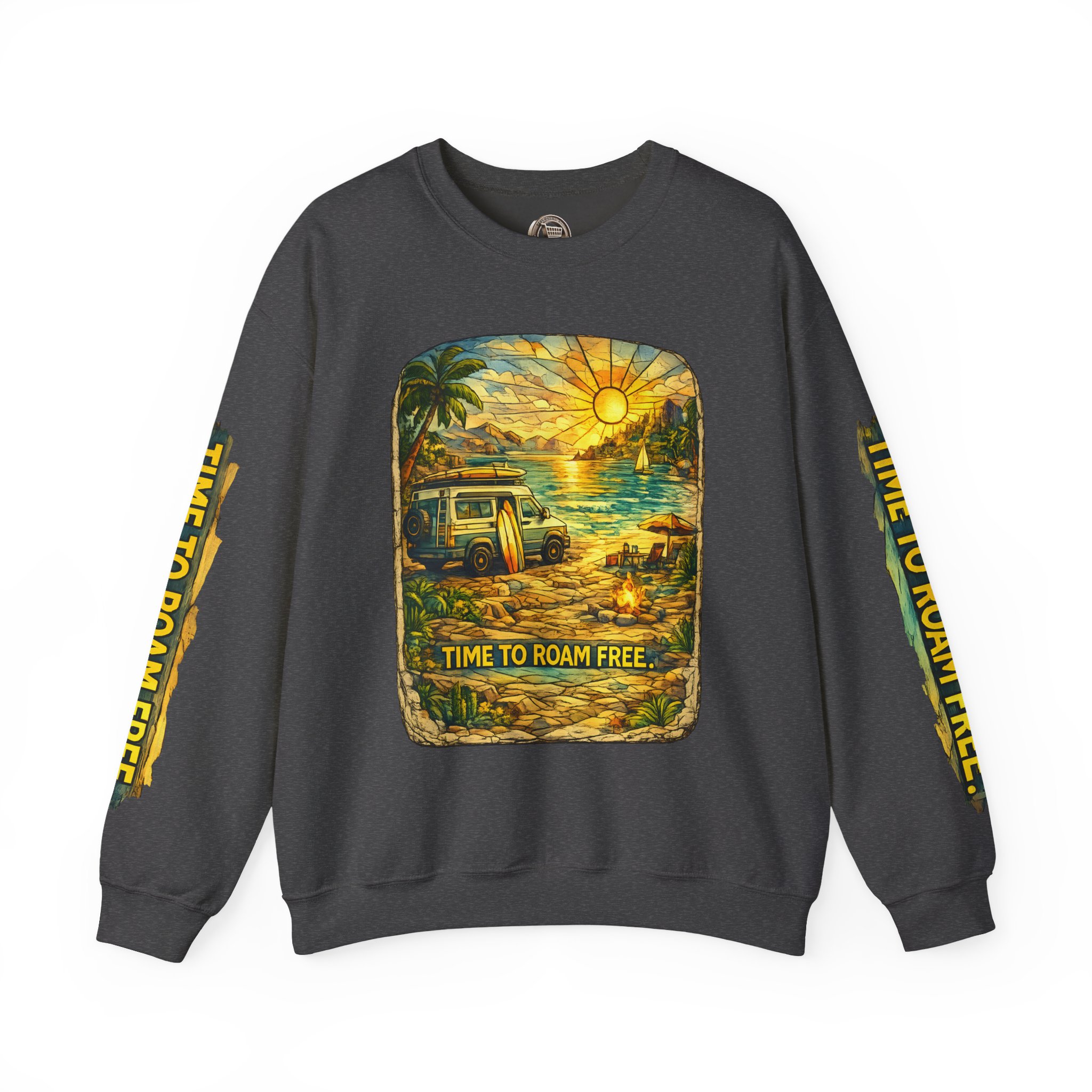 Unisex Heavy Blend™ Crewneck Sweatshirt — "Time To Roam Free" Design Cubic-Line
