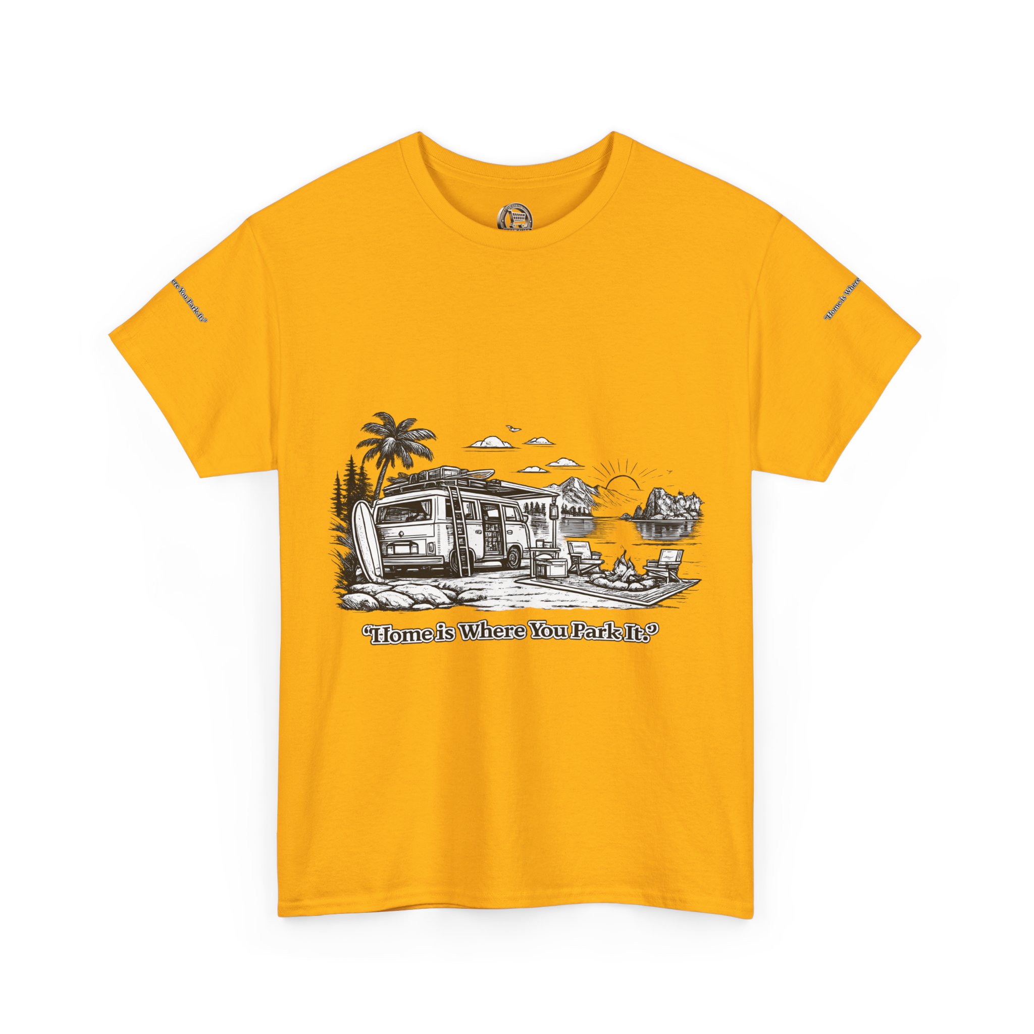 17964512059737726693_2048.jpeg Unisex Heavy Cotton Tee — "Home Is Where You Park It" Design Minimal-Line