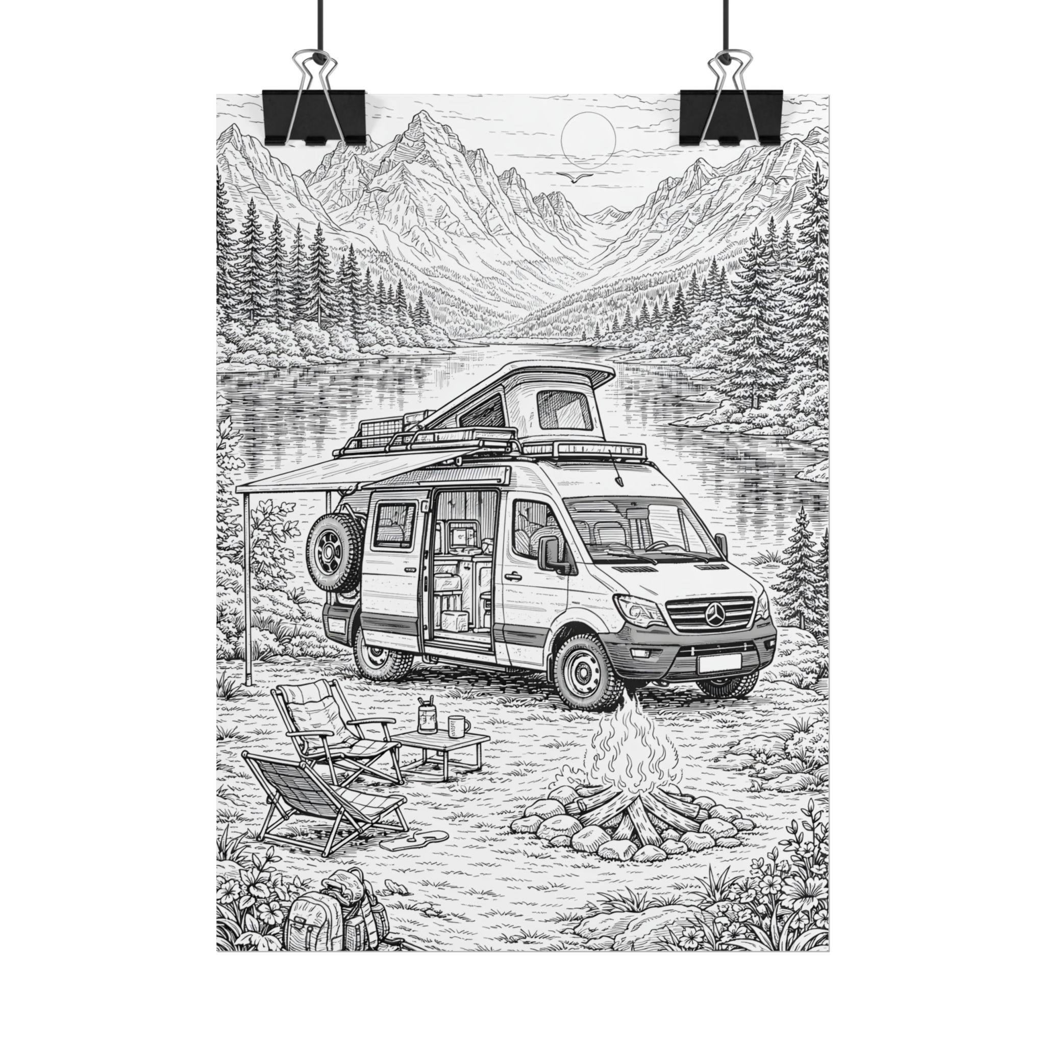 Campervan Poster — Vintage RV Camping Landscape Wall Art