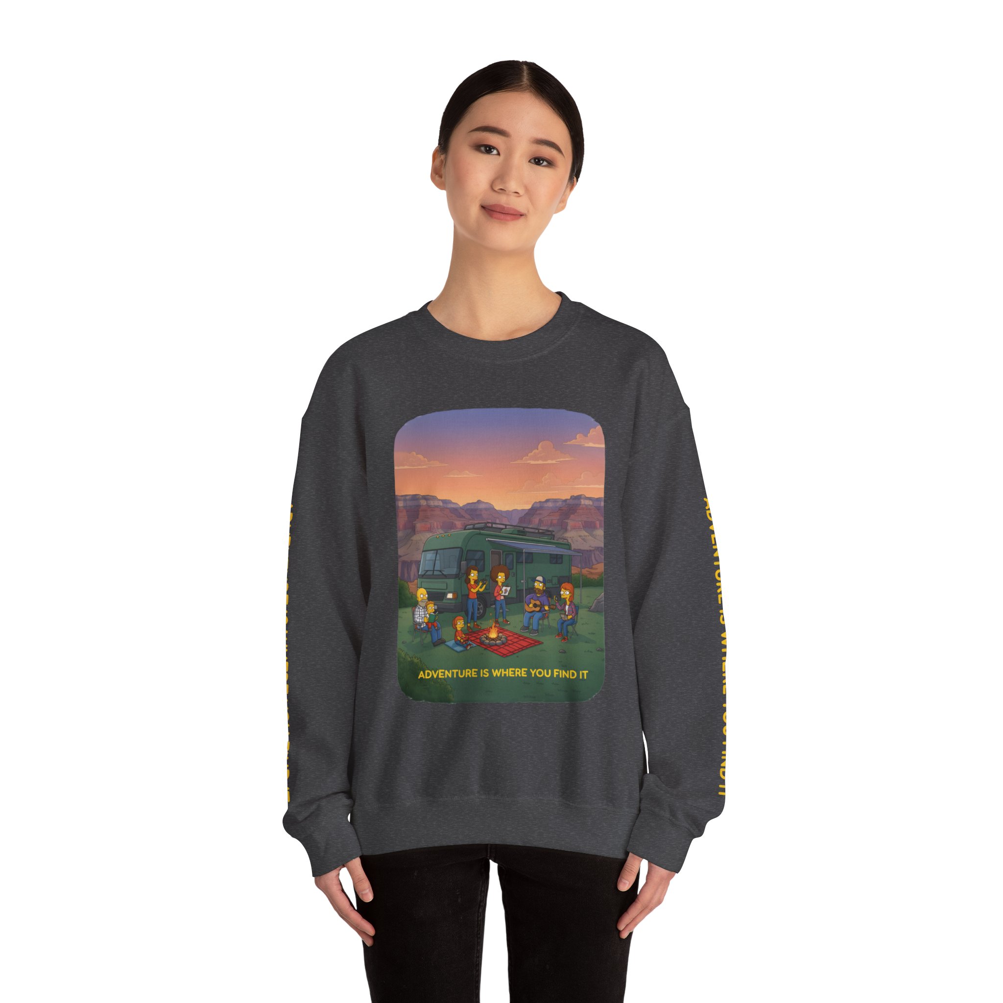 Unisex Heavy Blend™ Crewneck Sweatshirt — "Adventure Is Where You Find It" Design Sitcom-Line