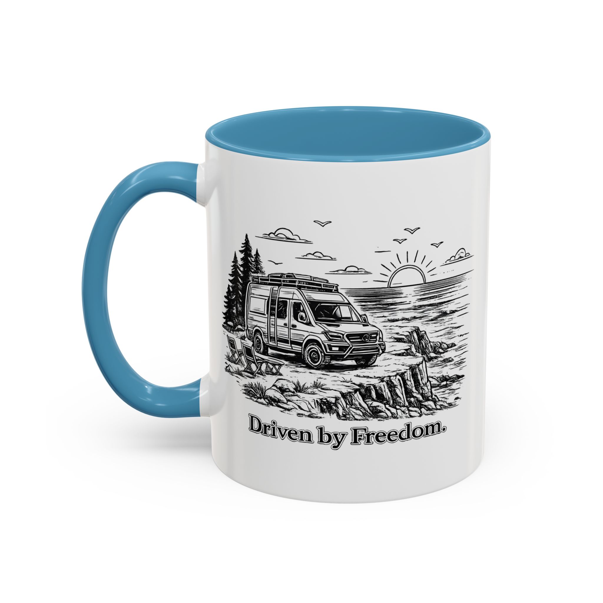Accent Coffee Mug (11, 15oz) — "Driven By Freedom" Design Minimal-Line