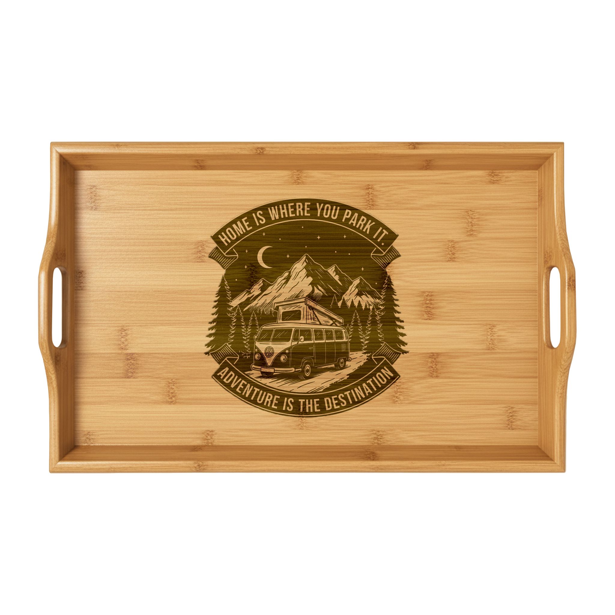 1798684047964539736_2048_custom-3.jpeg Serving Tray — "Home Is Where You Park It-Adventure is the destination" Engraved Camper Tray