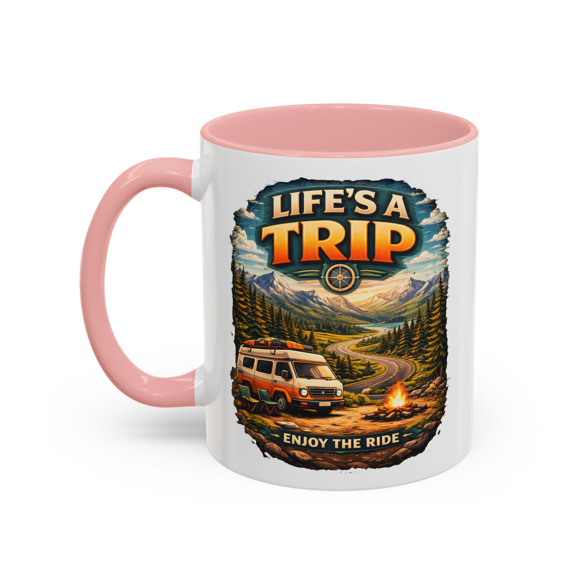 Accent Coffee Mug (11, 15oz) — "Life s A Trip" Design Scenic-Line