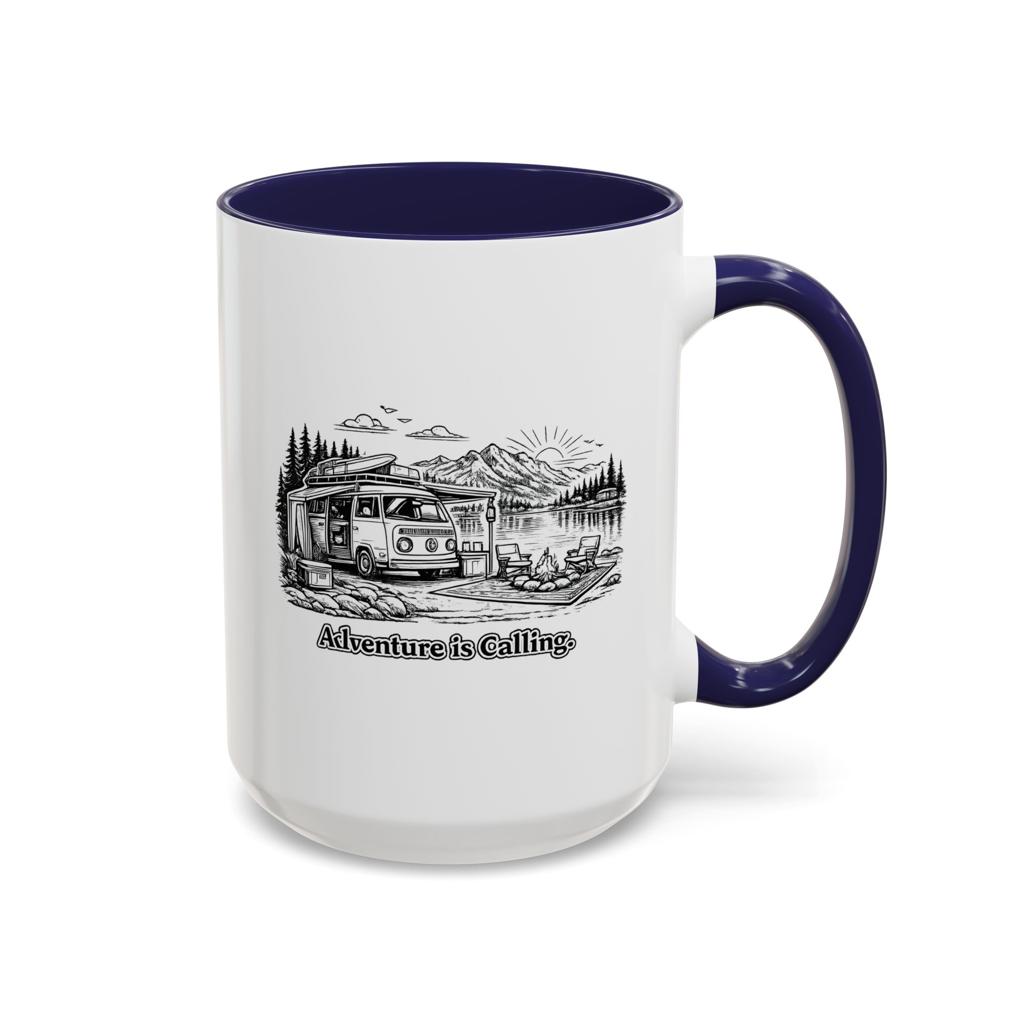 Accent Coffee Mug (11, 15oz) — "Adventure Is Calling" Design Minimal-Line