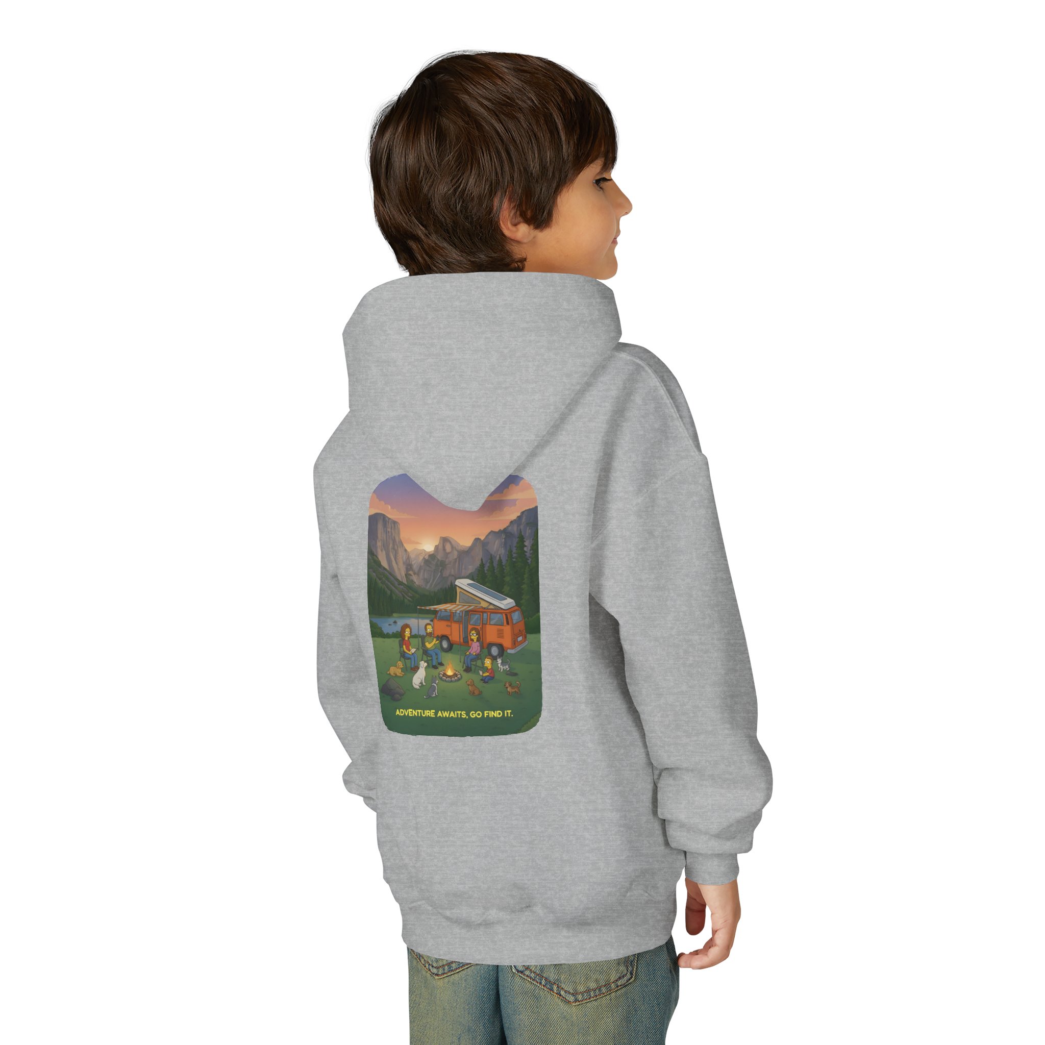 Youth Hoodie(Gildan) – "Adventure Awaits-Go Find It" (Design Sitcom-Line)