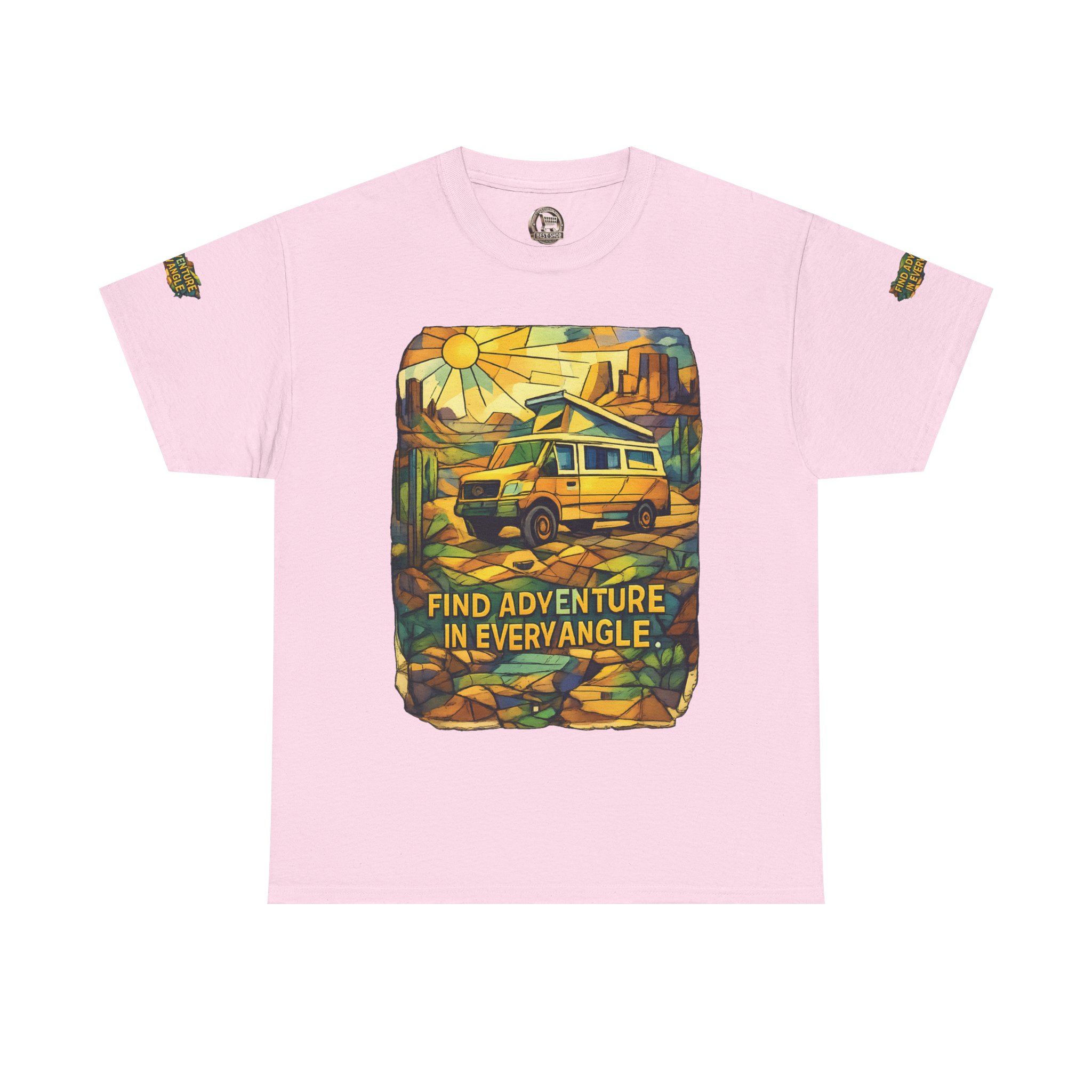 Unisex Heavy Cotton Tee — "Find Adventure In Every Corner" Design Cubic-Line