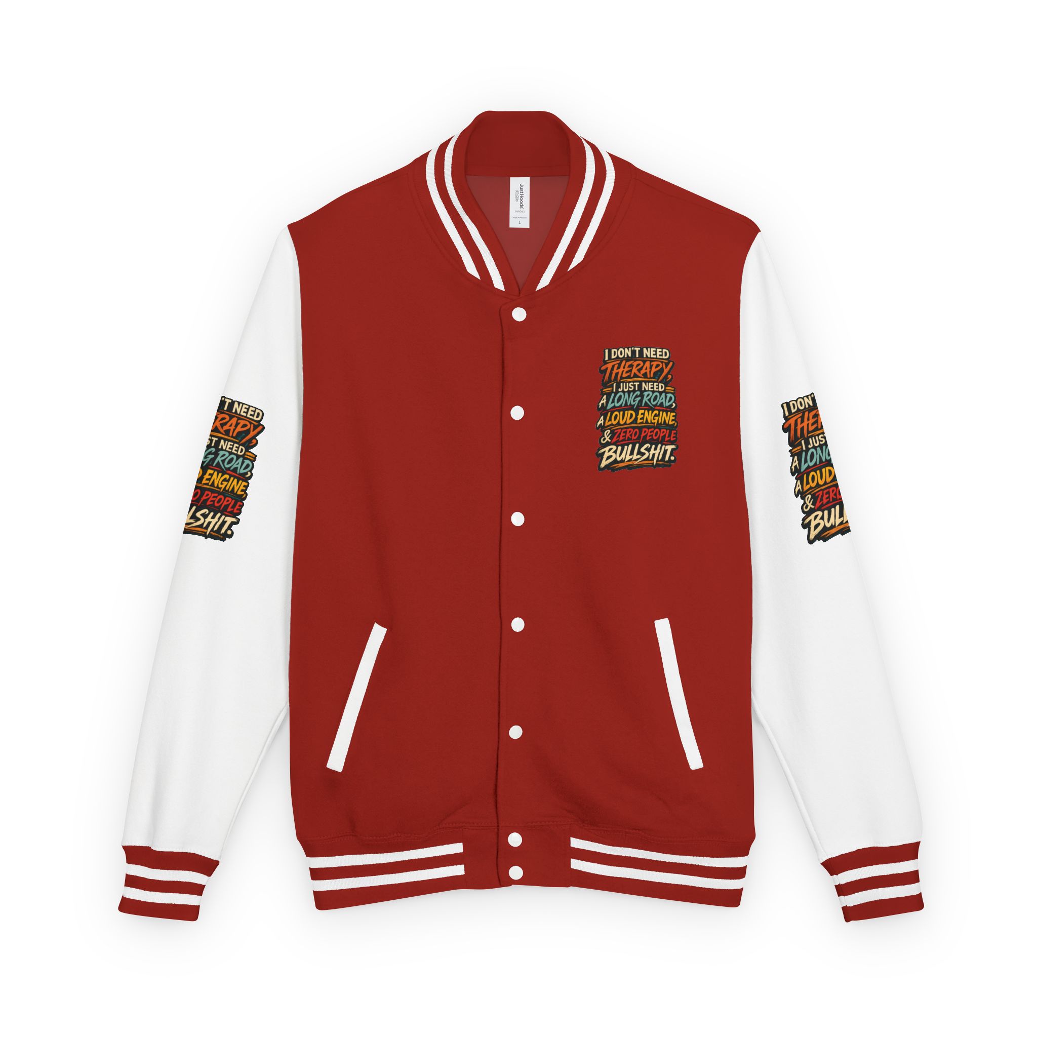 18002032521229144647_2048-1.jpeg Unisex Heavyweight Letterman Jacket — "I Dont Need Therapy" Design F**K-Line