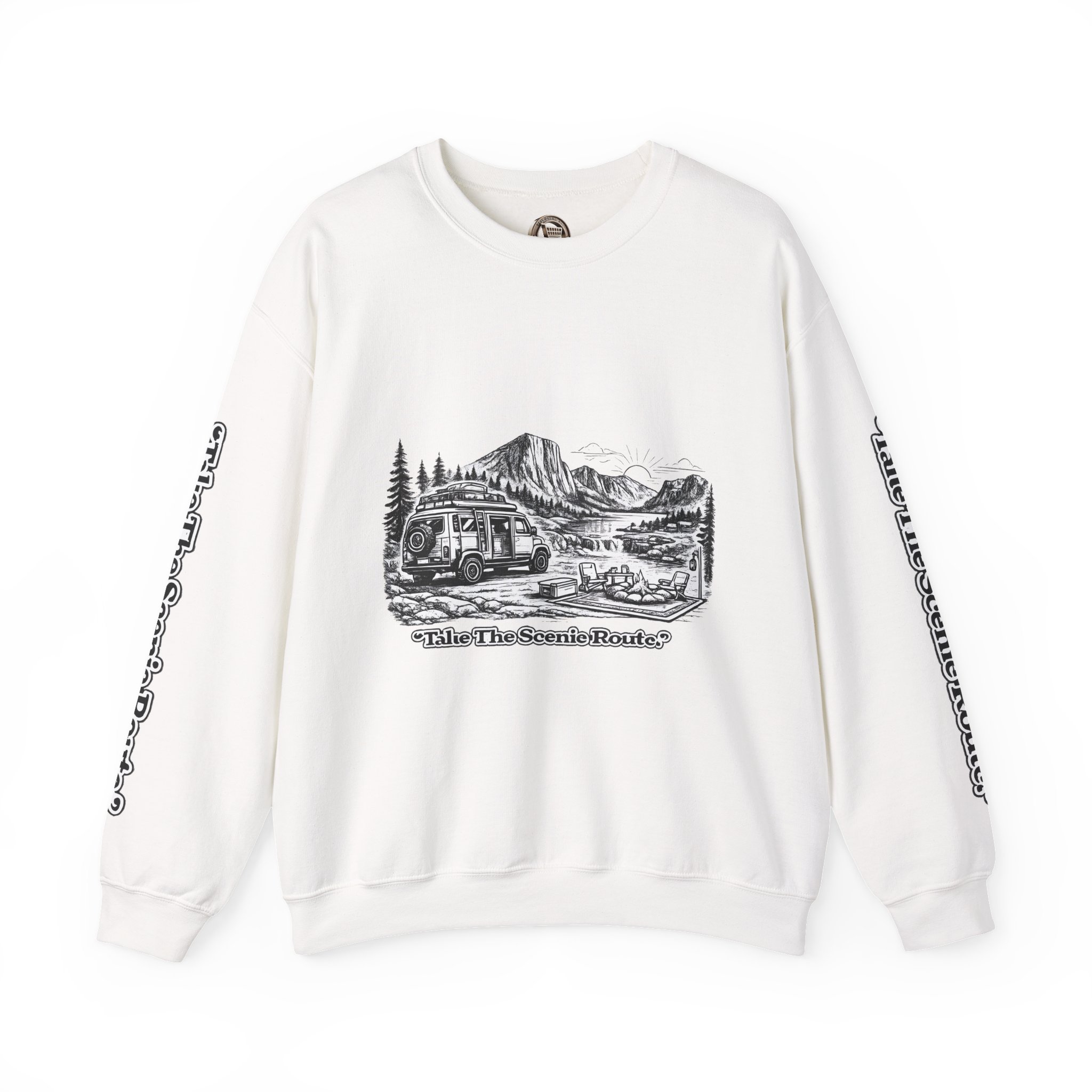 Unisex Heavy Blend™ Crewneck Sweatshirt — "Take The Scenic Route" Design Minimal-Line