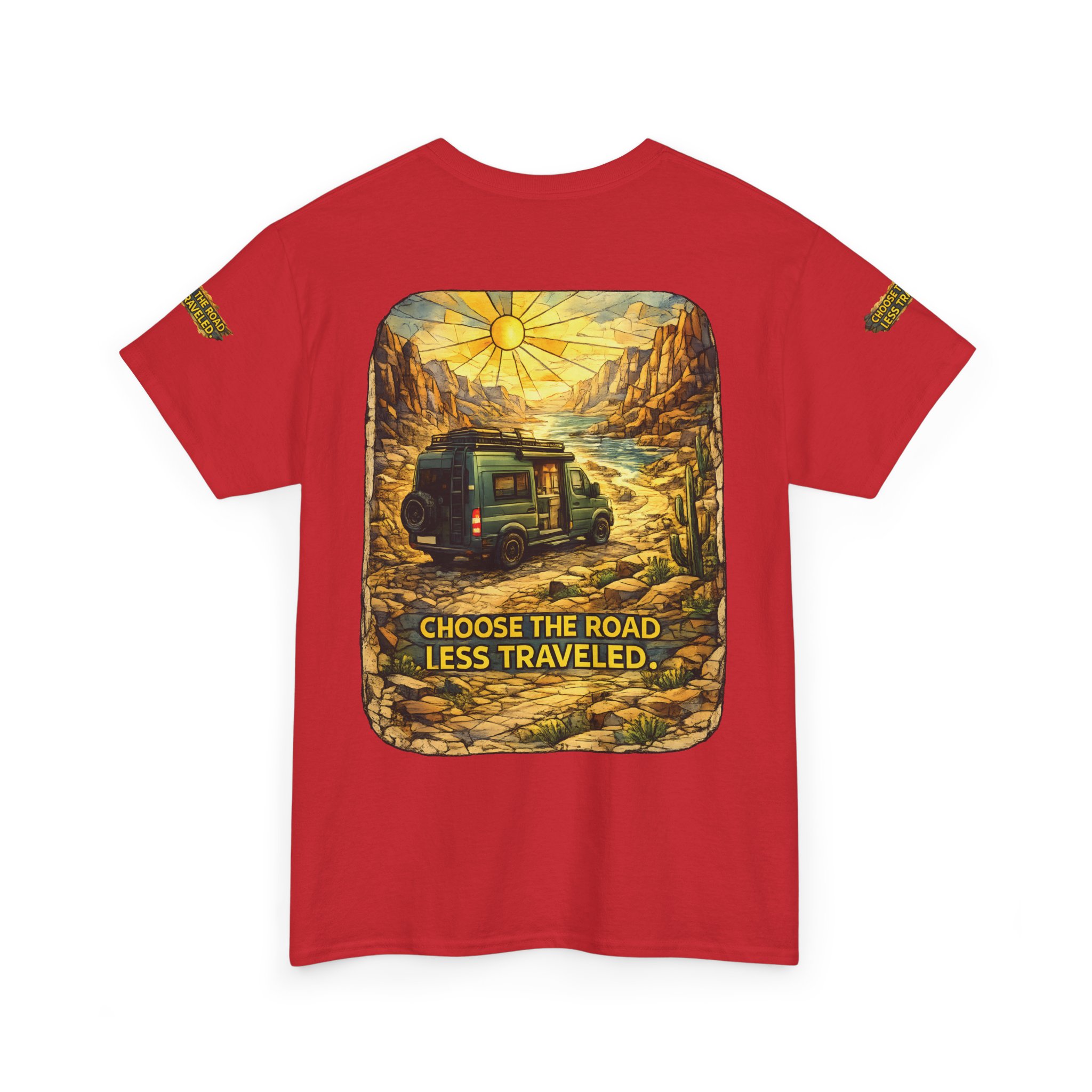 Unisex Heavy Cotton Tee — "Choose The Road Less Traveled" Design Cubic-Line