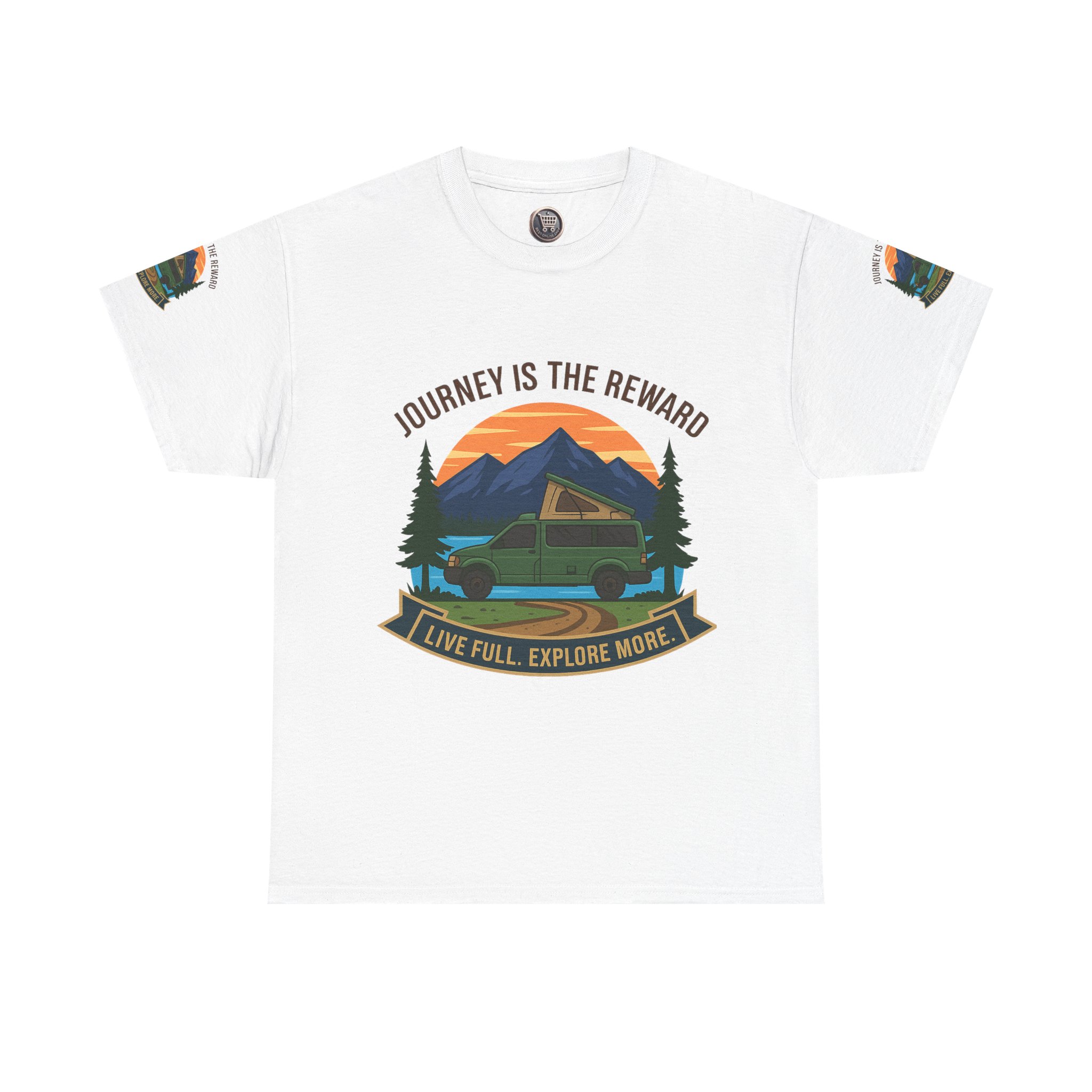 Unisex Heavy Cotton Tee  — "Journey Is The Reward Tee" Adventure Camper Van Graphic T-Shirt