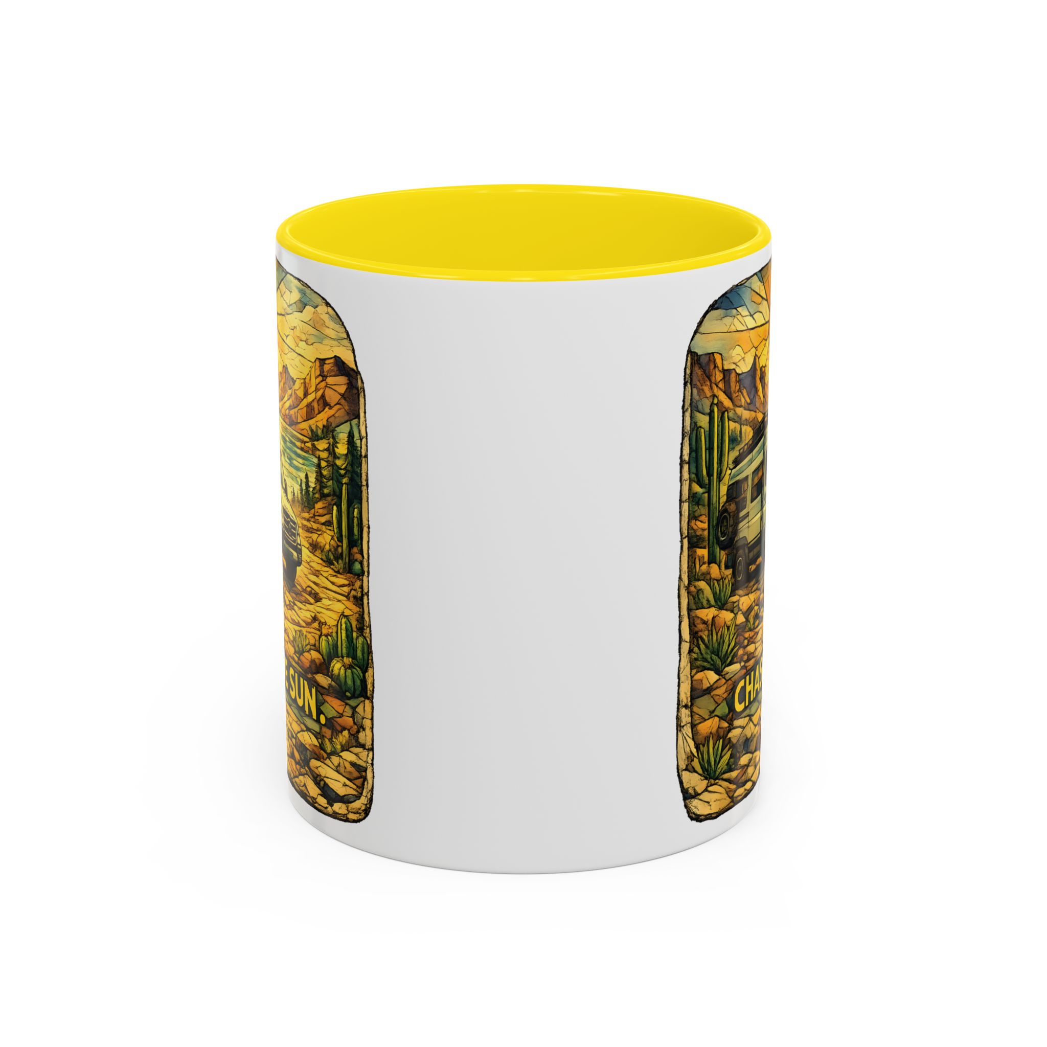 Accent Coffee Mug (11, 15oz) — "Chase The Sun" Design Cubic-Line