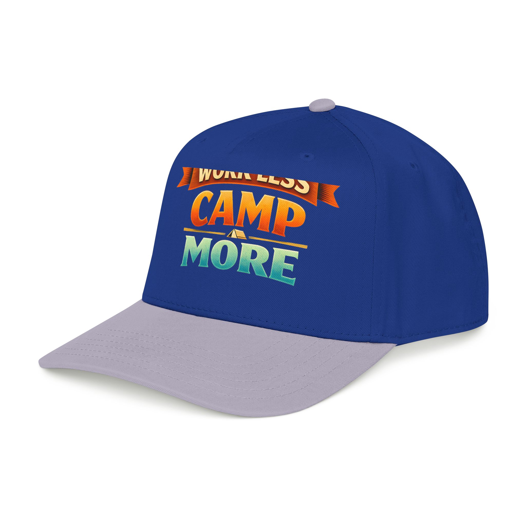 Baseball Cap - "Work Less-Camp More" Design Scenic-Line