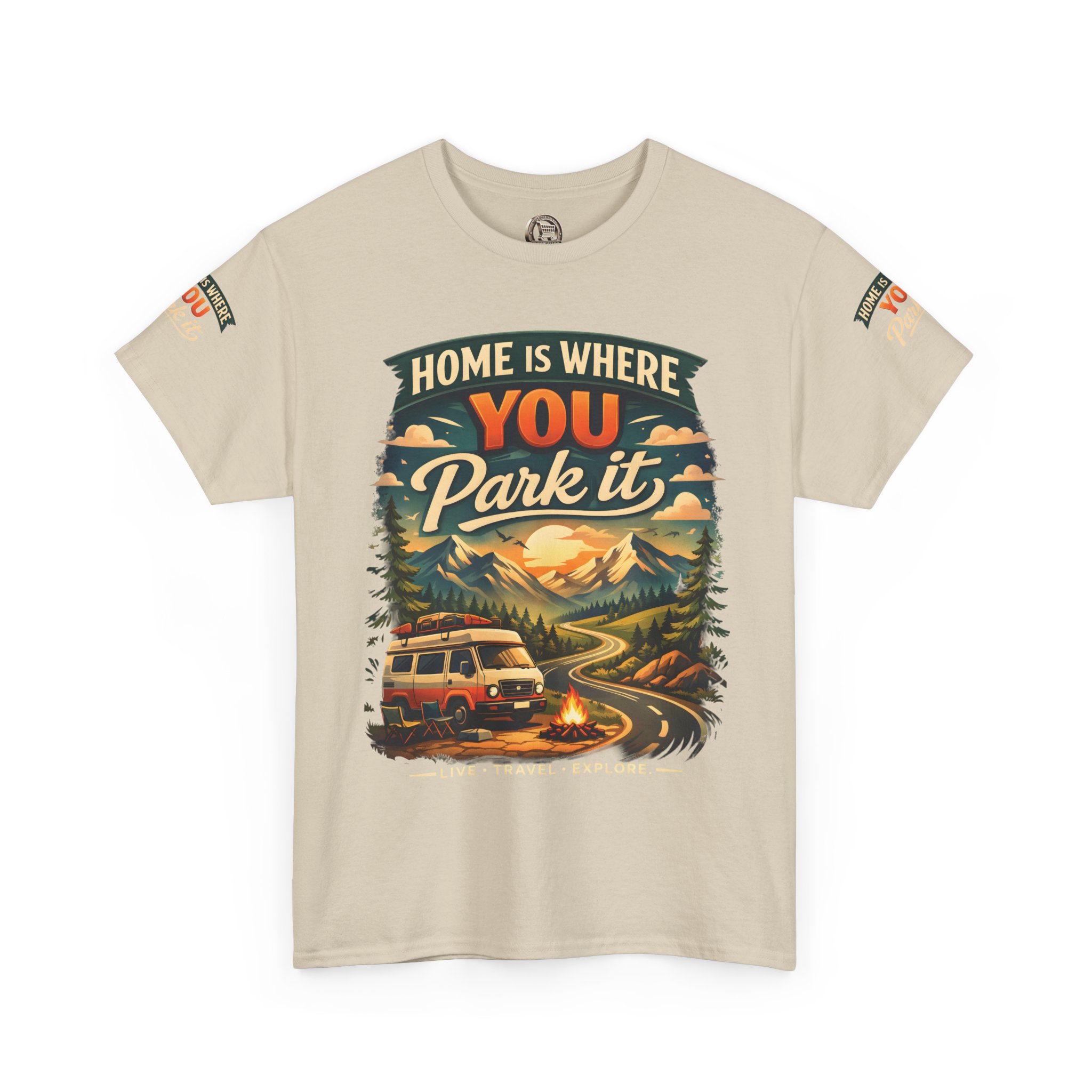 Unisex Heavy Cotton Tee — "Hom Is Where You Park It" Design Scenic-Line
