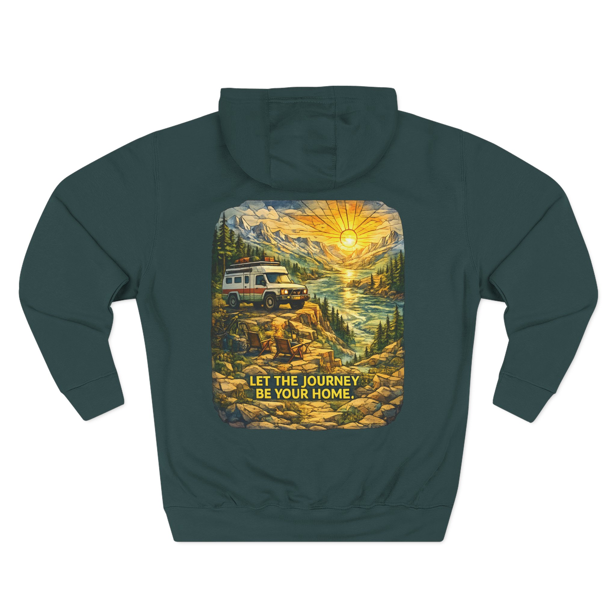 Three-Panel Fleece Hoodie - "Let The Journey Be Your Home" Design Cubic-Line