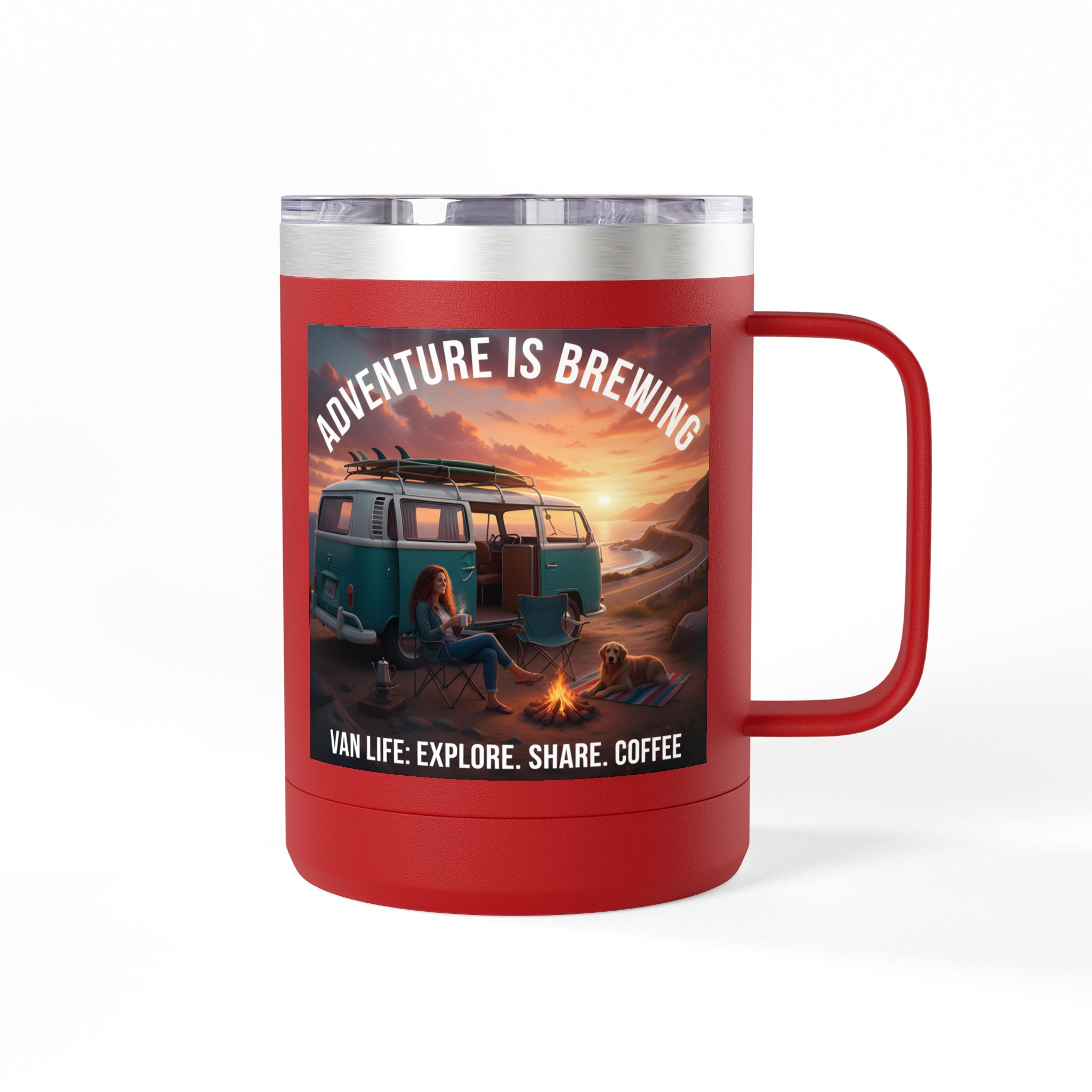 Coffee Mug Tumbler, 15oz-- "Adventure Is Brewing"