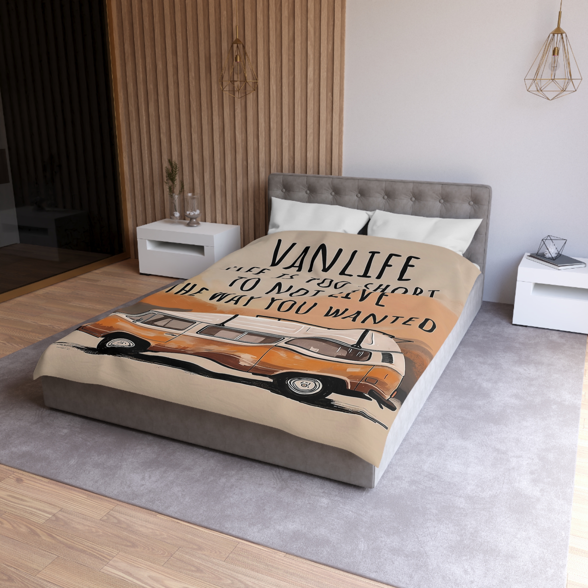 Duvet Cover — 'Vanlife - Life Is Too Short to Not Live the Way You Wanted' Camper Bedding