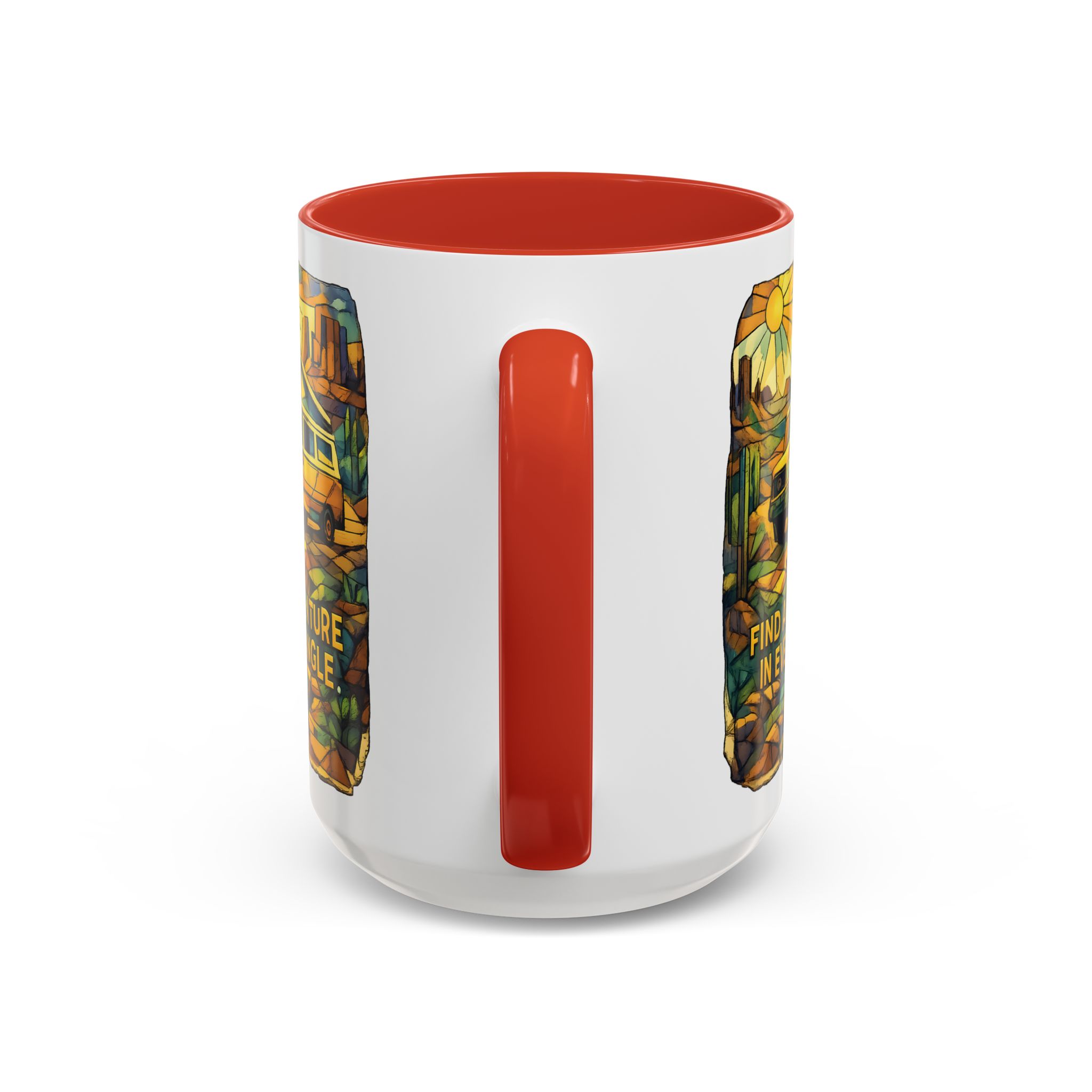 Accent Coffee Mug (11, 15oz) — "Find Adventure In Every Corner" Design Cubic-Line